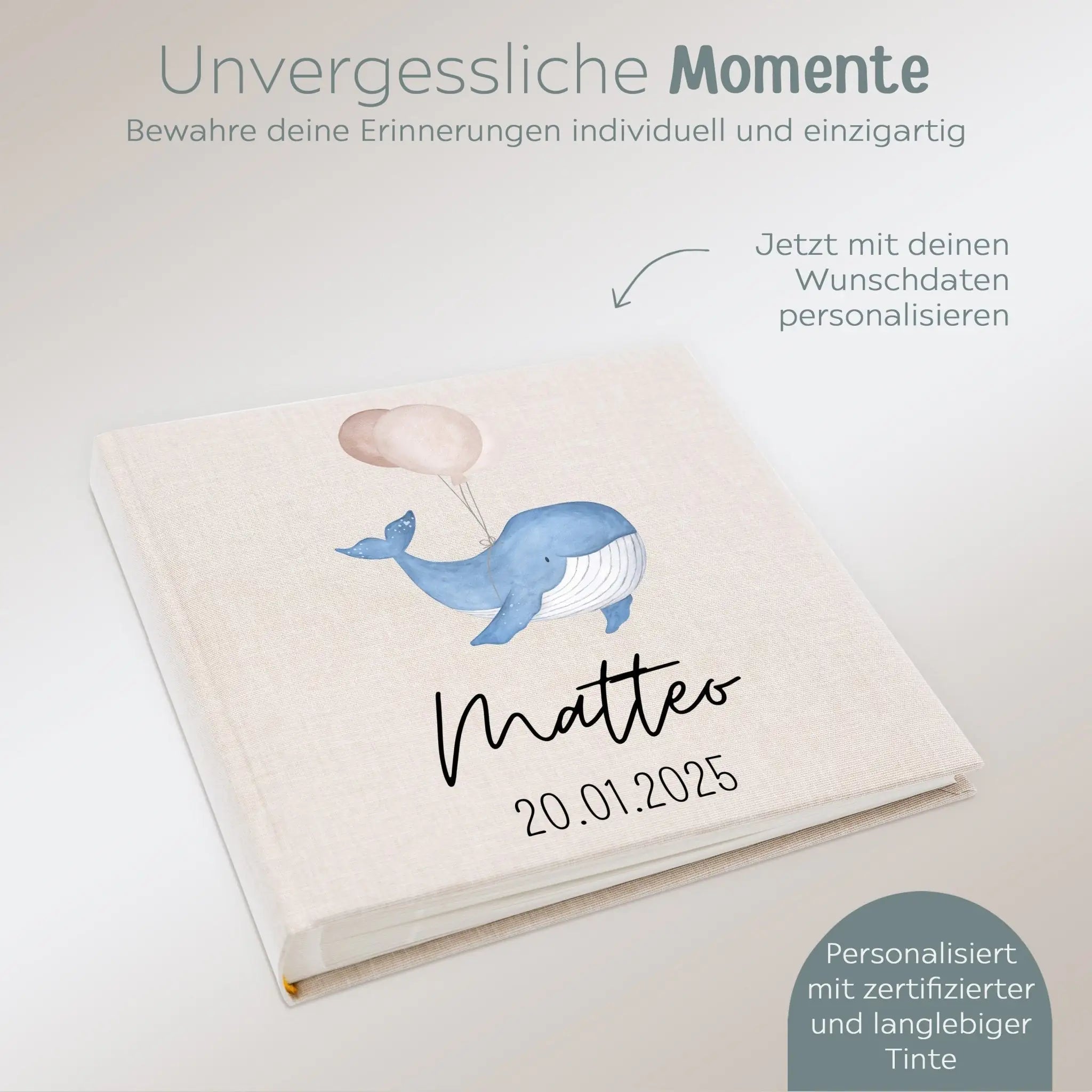 Fotoalbum mit Leineneinband - Wal Aquarell - wunderwunsch