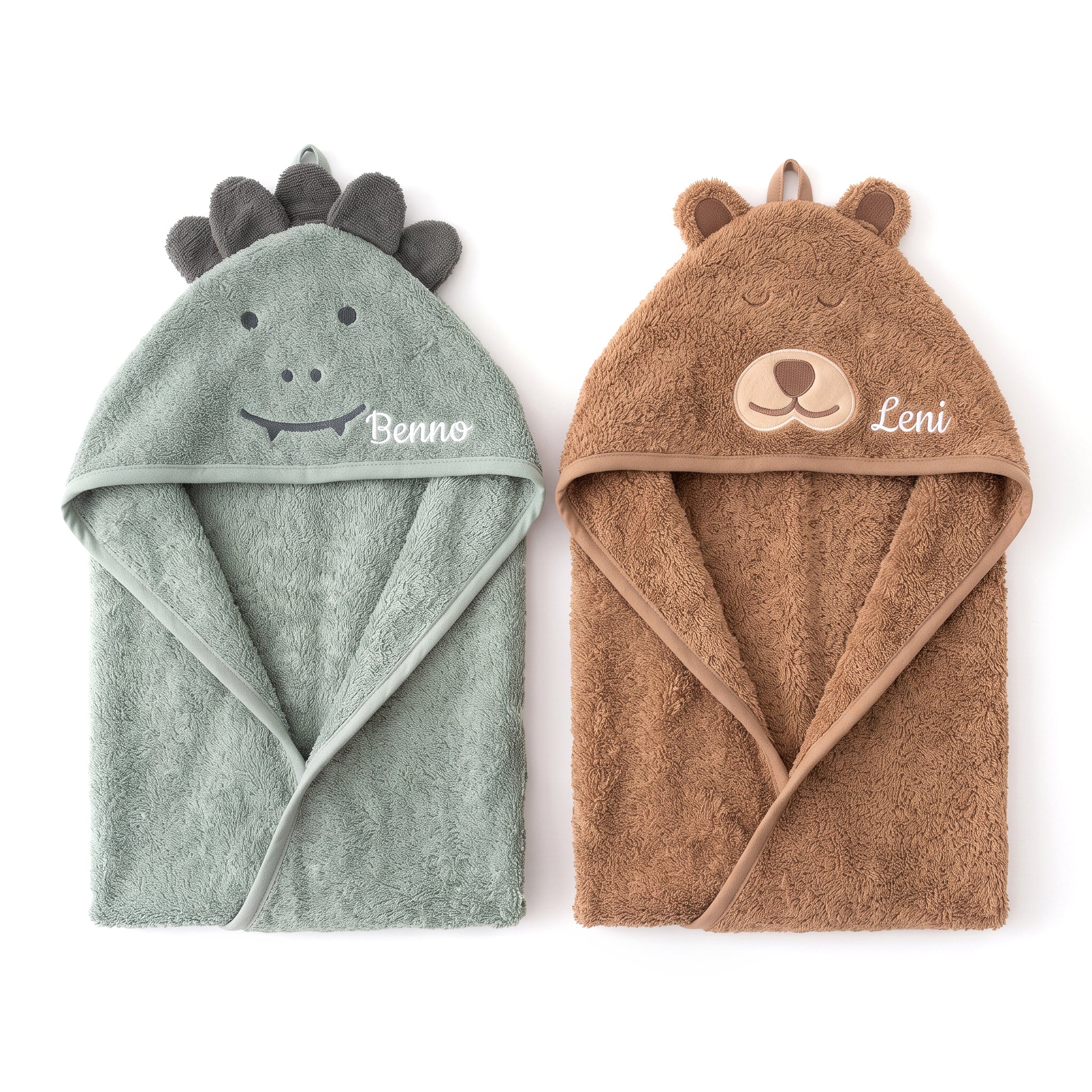 JOLLEIN Baby Kapuzenhandtuch Frottee personalisiert - Dino, Bär