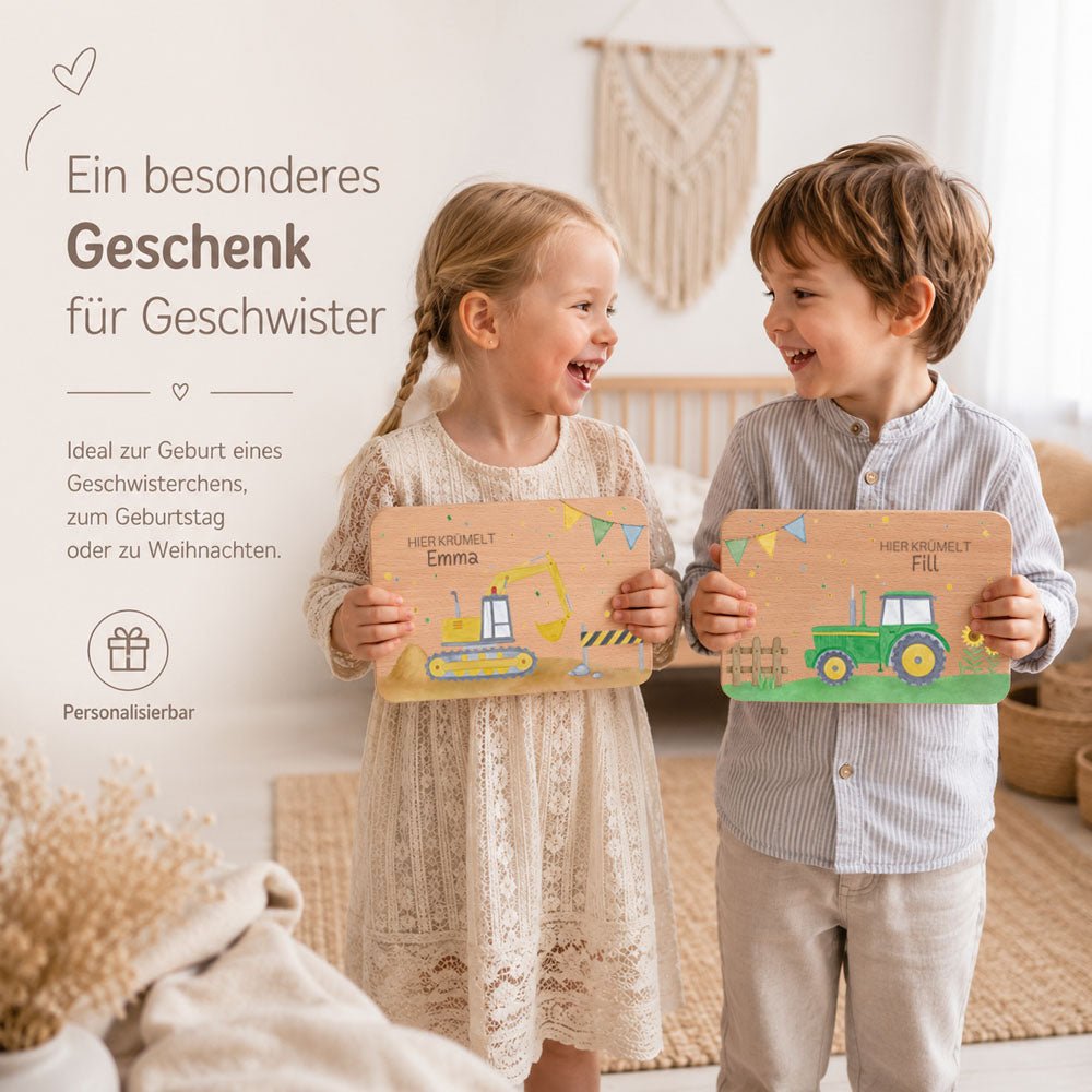 Frühstücksbrettchen Geschwister personalisiert - Fahrzeuge - wunderwunsch