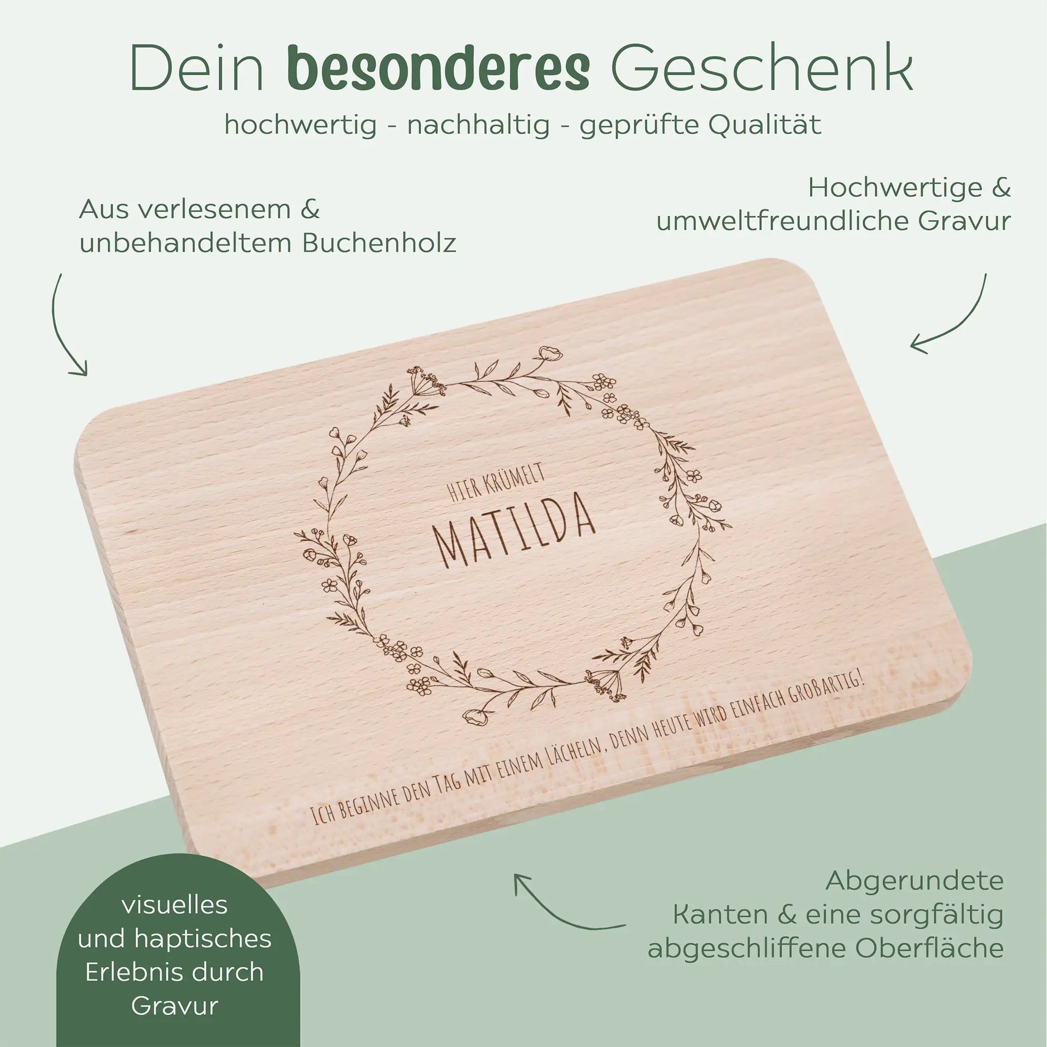 Frühstücksbrettchen personalisiert - Blumenkranz Gravur - wunderwunsch