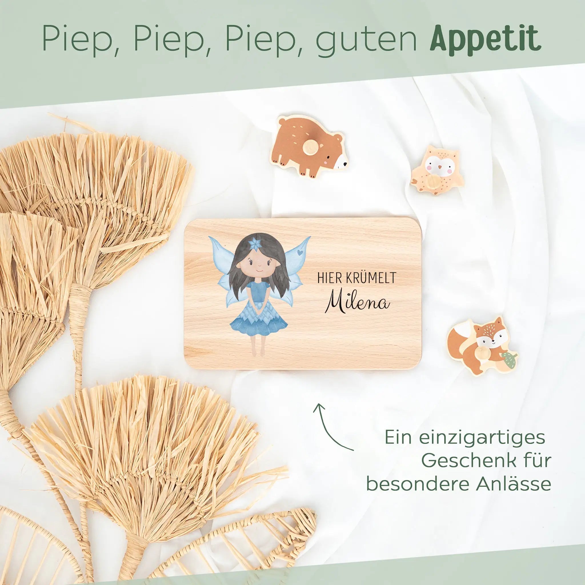 Frühstücksbrettchen personalisiert - Fee Aquarell - wunderwunsch