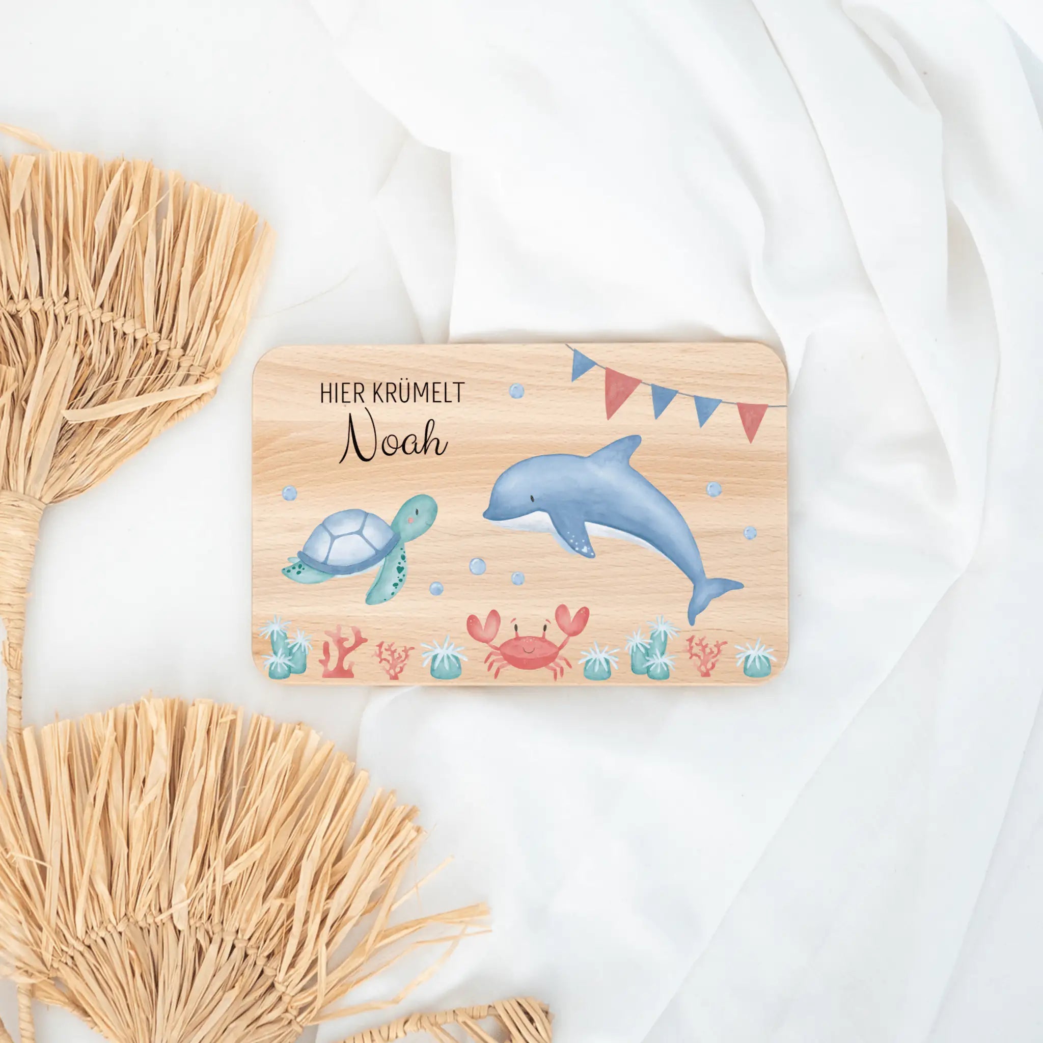 Frühstücksbrettchen personalisiert - Meeresfreunde Girlande Aquarell - wunderwunsch