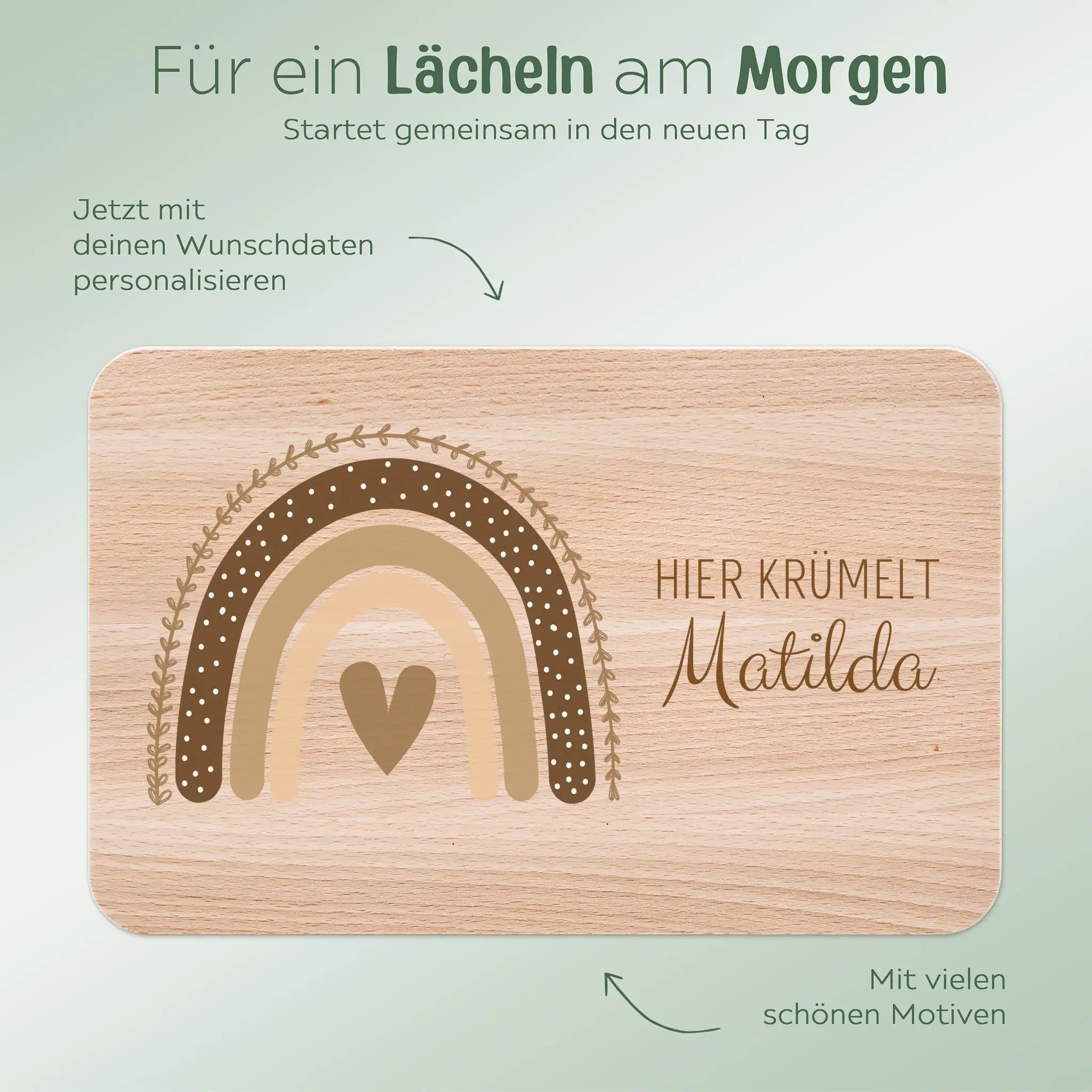 Frühstücksbrettchen personalisiert - Regenbogen Boho beige Aquarell - wunderwunsch