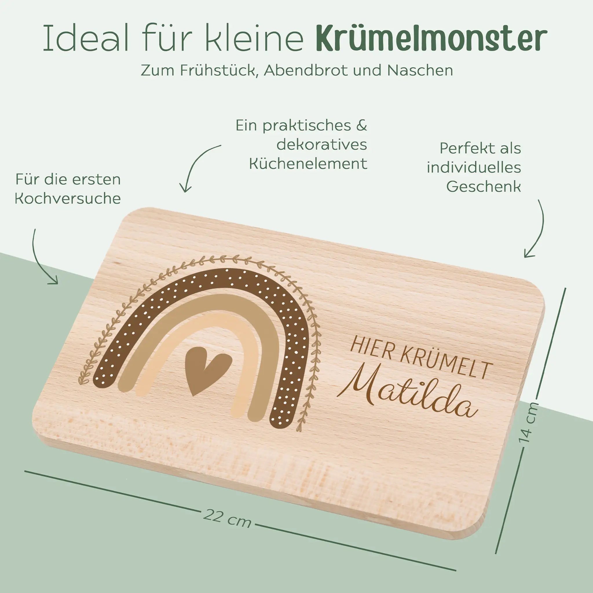 Frühstücksbrettchen personalisiert - Regenbogen Boho beige Aquarell - wunderwunsch