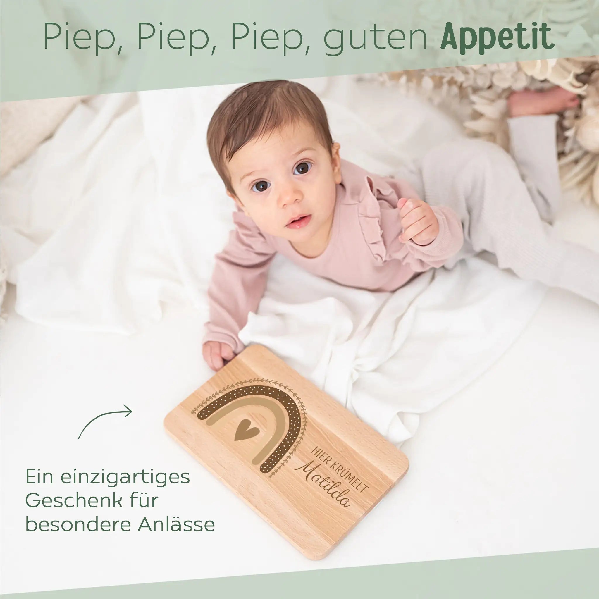 Frühstücksbrettchen personalisiert - Regenbogen Boho beige Aquarell - wunderwunsch