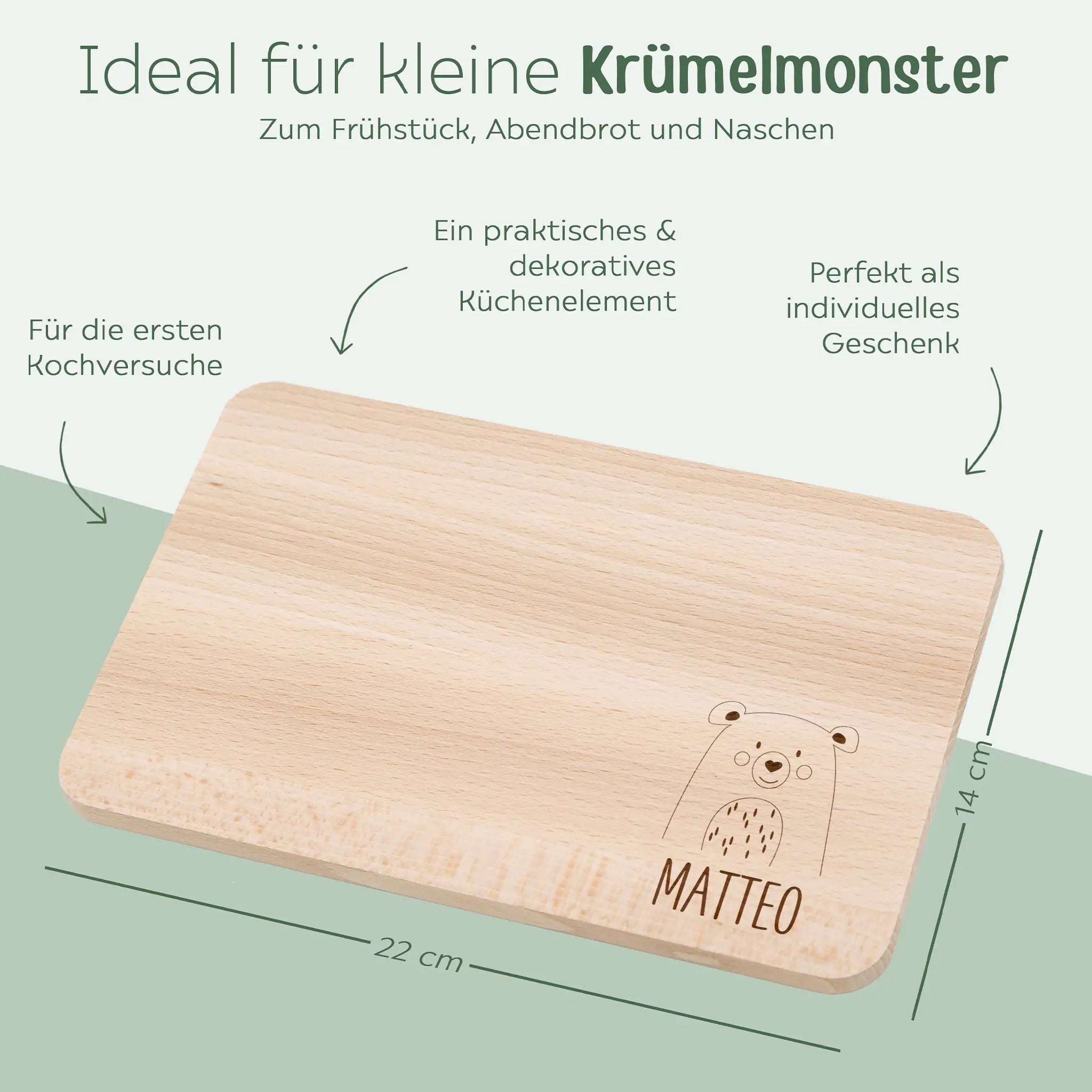 Frühstücksbrettchen personalisiert - Tier klein unten - wunderwunsch