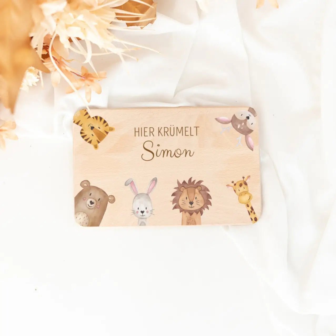 Frühstücksbrettchen personalisiert - Tiere Ecken Aquarell - wunderwunsch