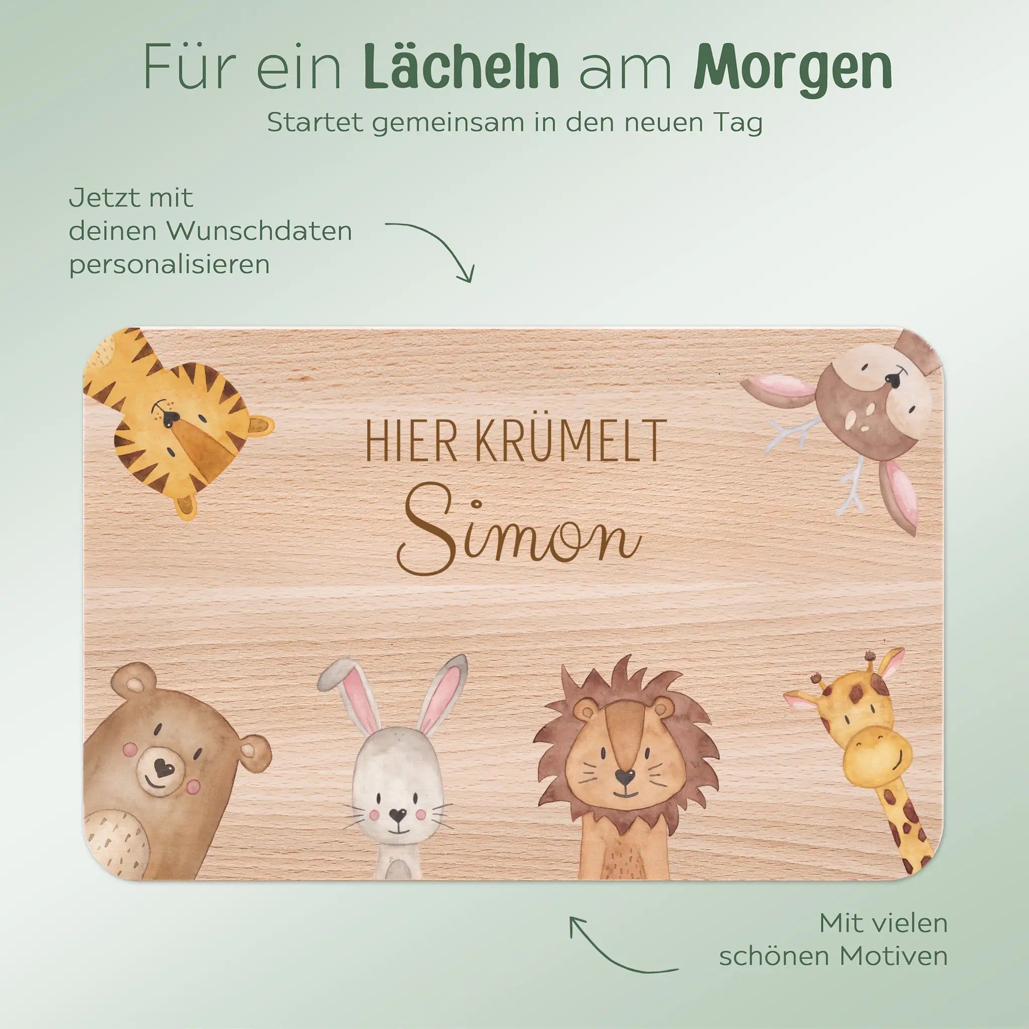 Frühstücksbrettchen personalisiert - Tiere Ecken Aquarell - wunderwunsch