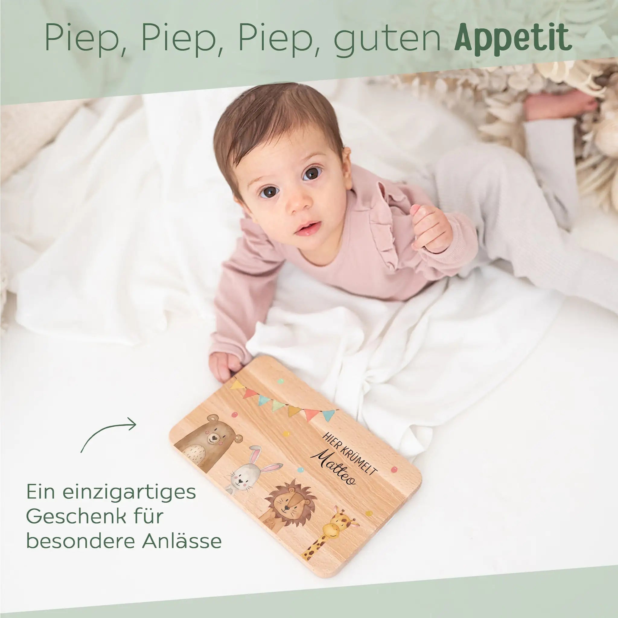 Frühstücksbrettchen personalisiert - Tiere unten Girlande Aquarell - wunderwunsch