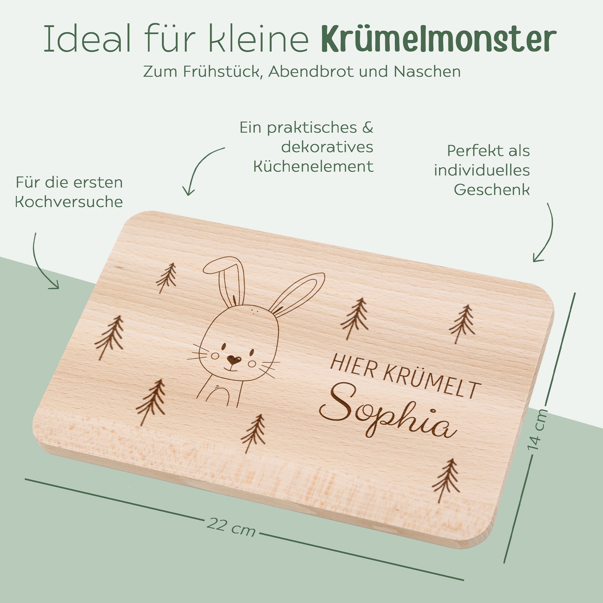 Frühstücksbrettchen mit Kinderlöffel personalisiert - Tier Wald Gravur - wunderwunsch