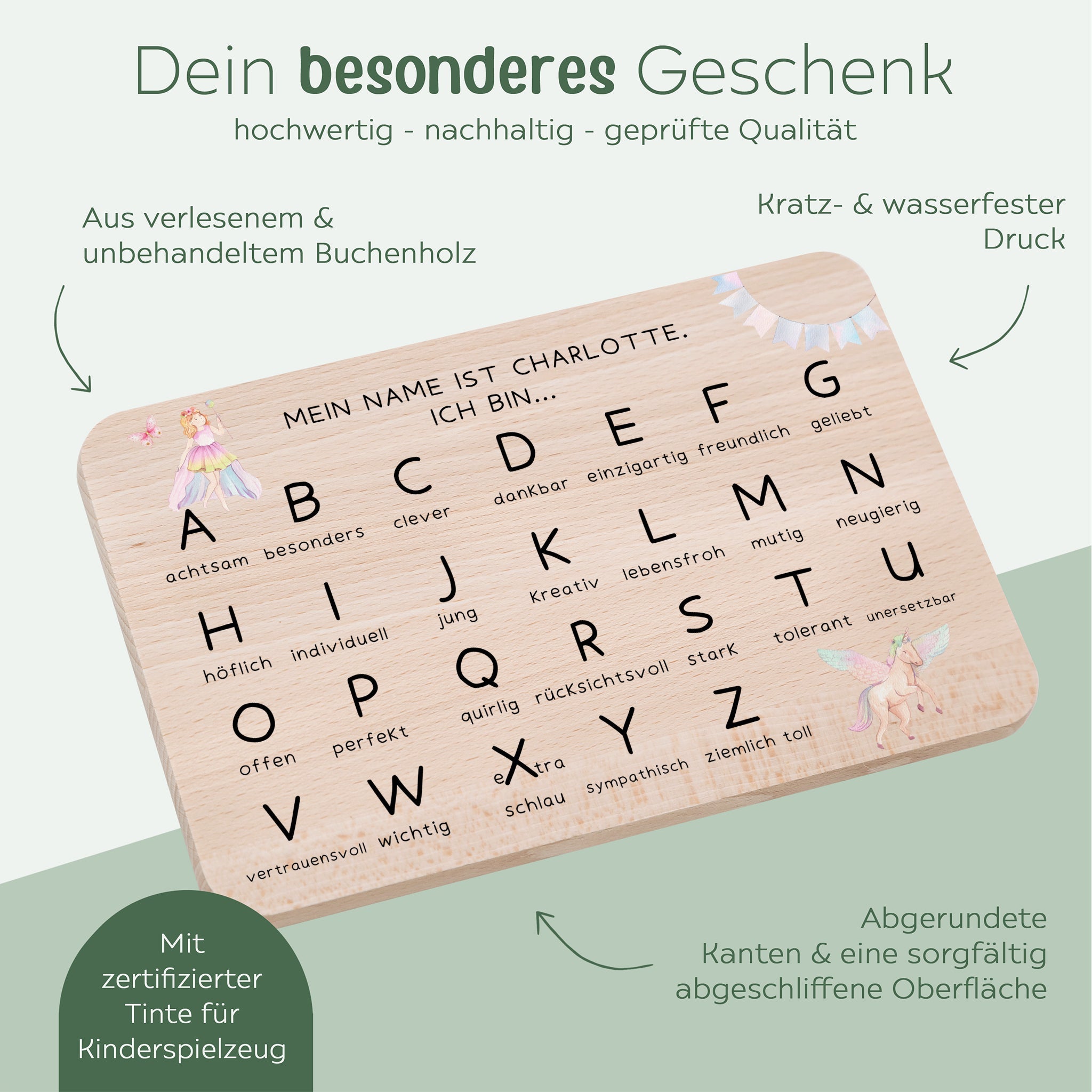 Frühstücksbrettchen personalisiert - ABC Aquarell - wunderwunsch