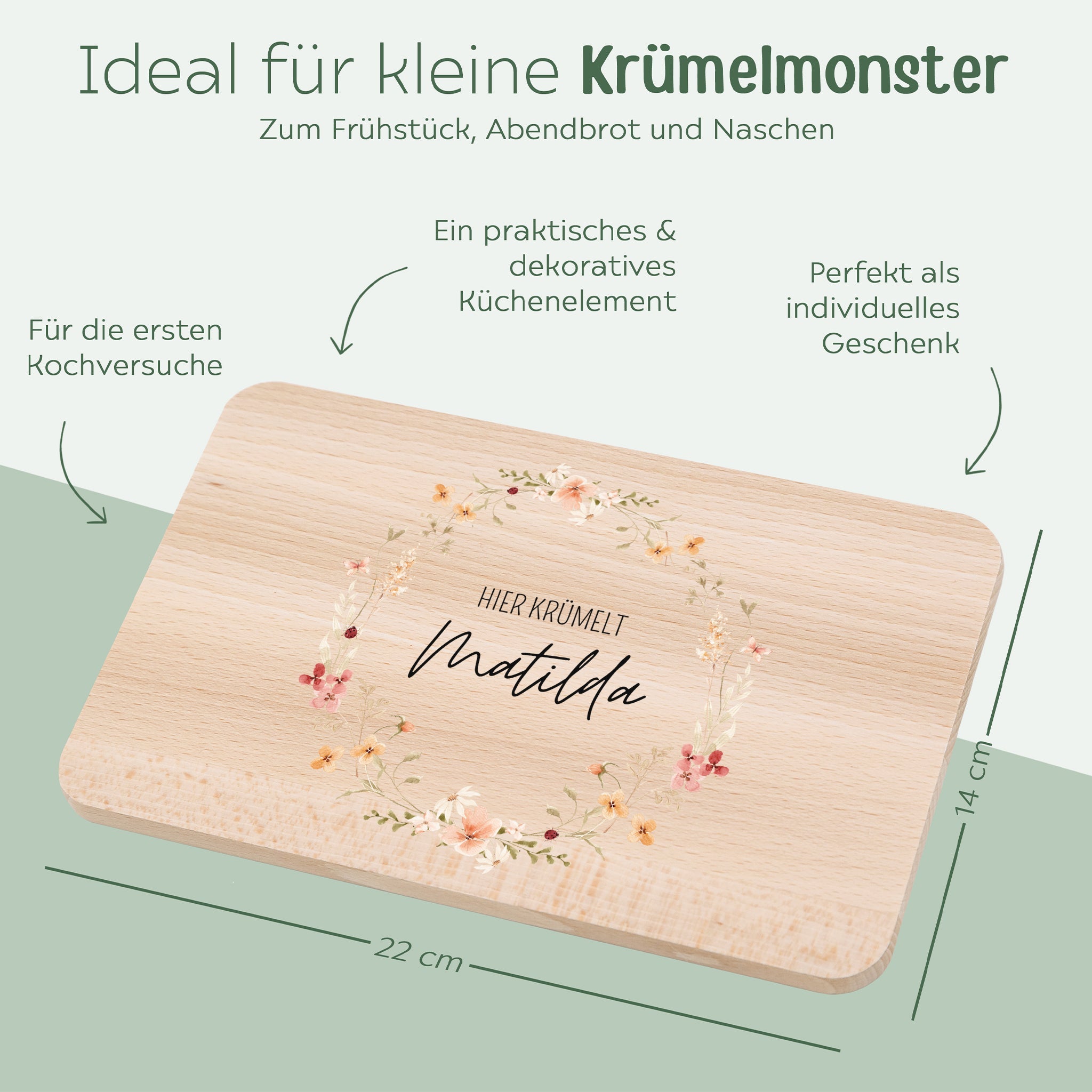 Frühstücksbrettchen personalisiert - Blumenkranz Aquarell - wunderwunsch