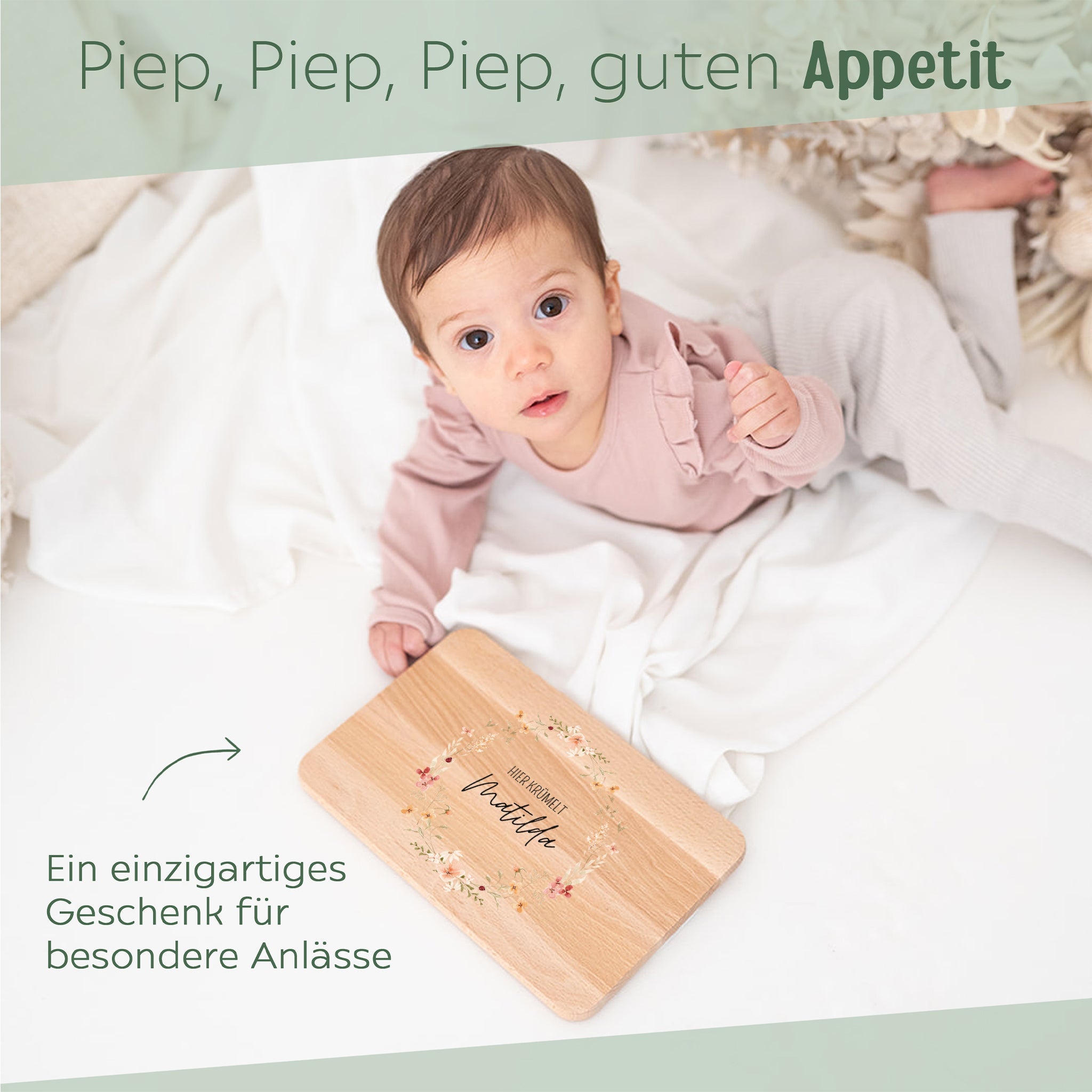Frühstücksbrettchen personalisiert - Blumenkranz Aquarell - wunderwunsch