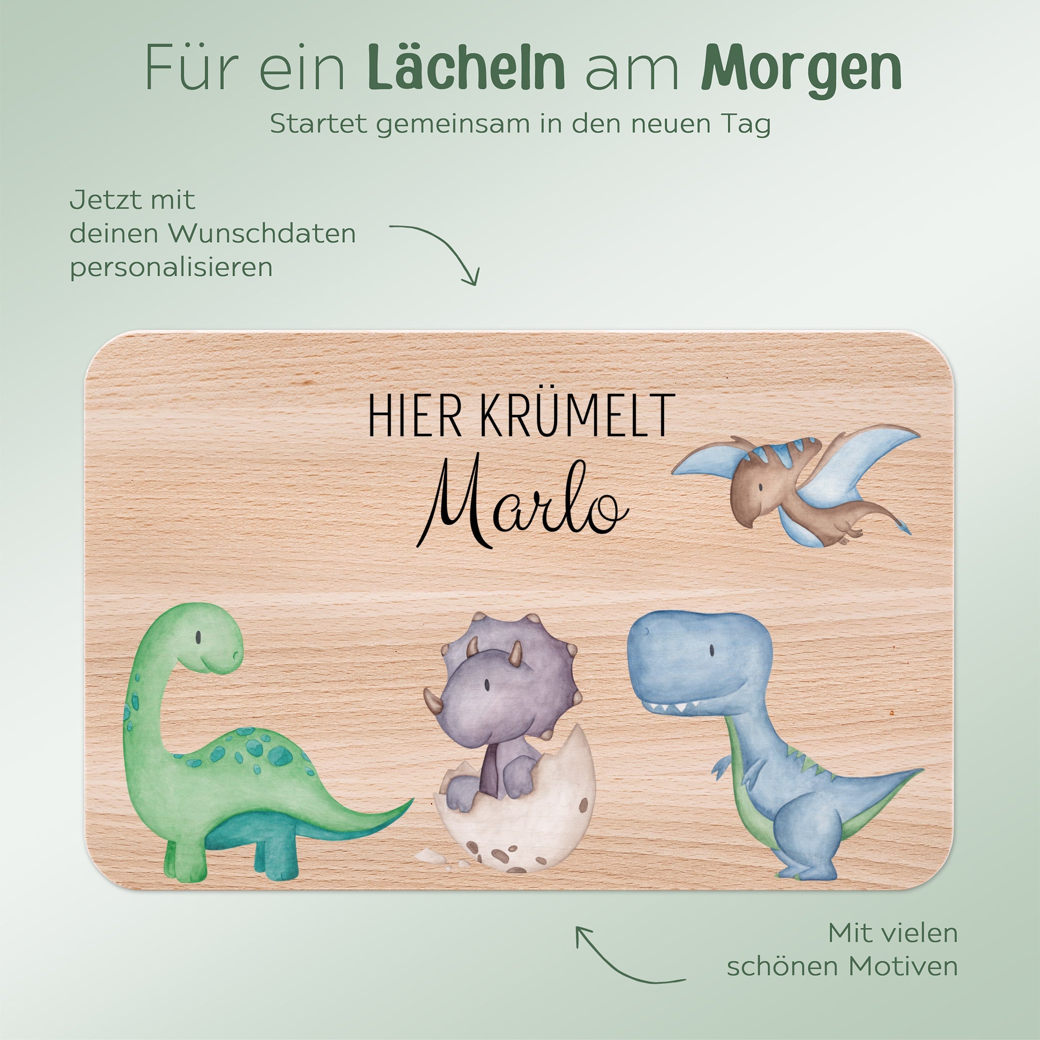 Frühstücksbrettchen personalisiert - Dinosaurier Aquarell - wunderwunsch