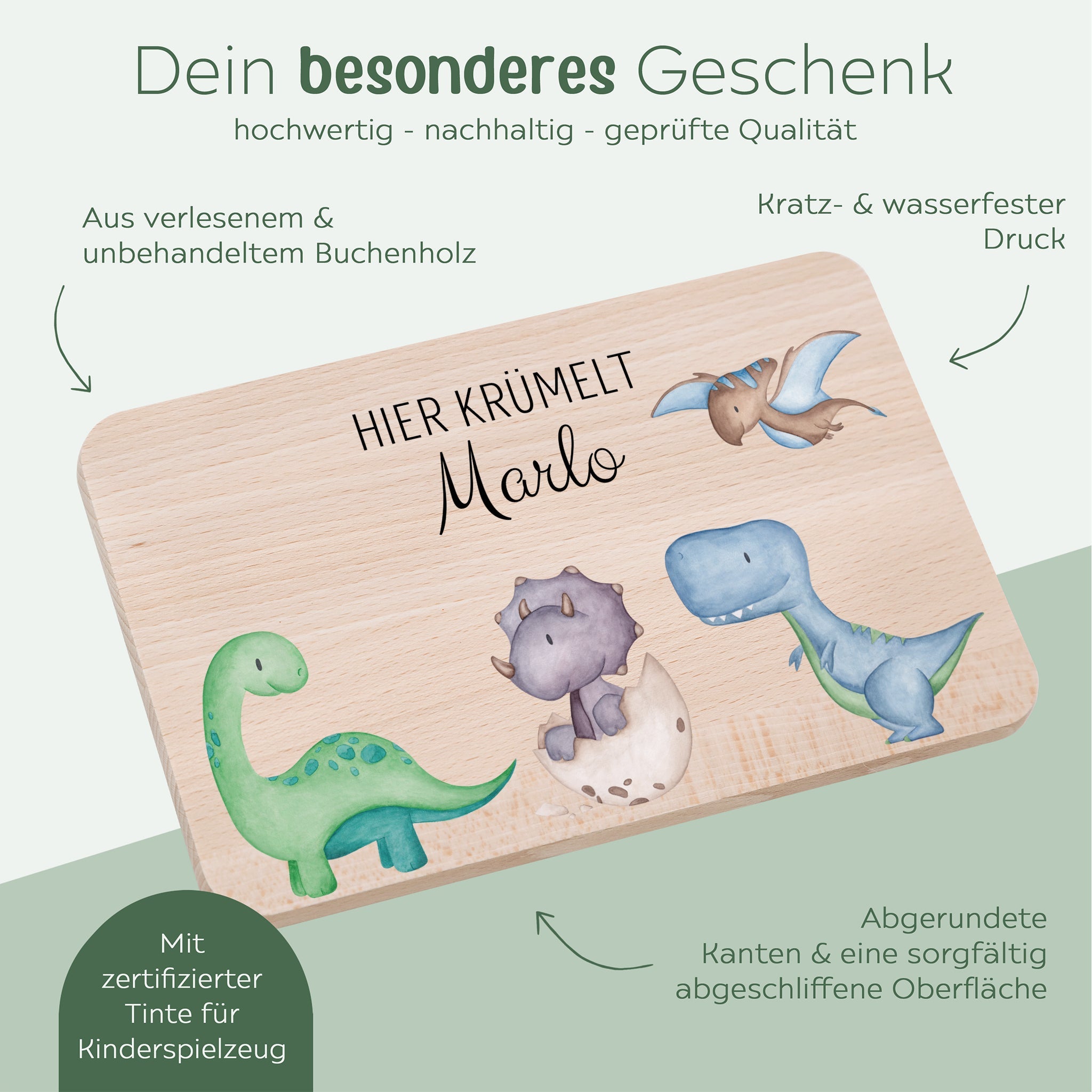 Frühstücksbrettchen personalisiert - Dinosaurier Aquarell - wunderwunsch