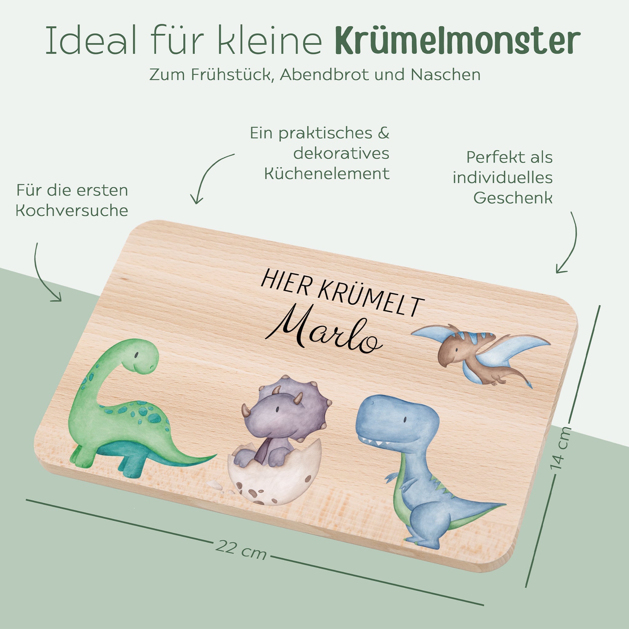 Frühstücksbrettchen personalisiert - Dinosaurier Aquarell - wunderwunsch