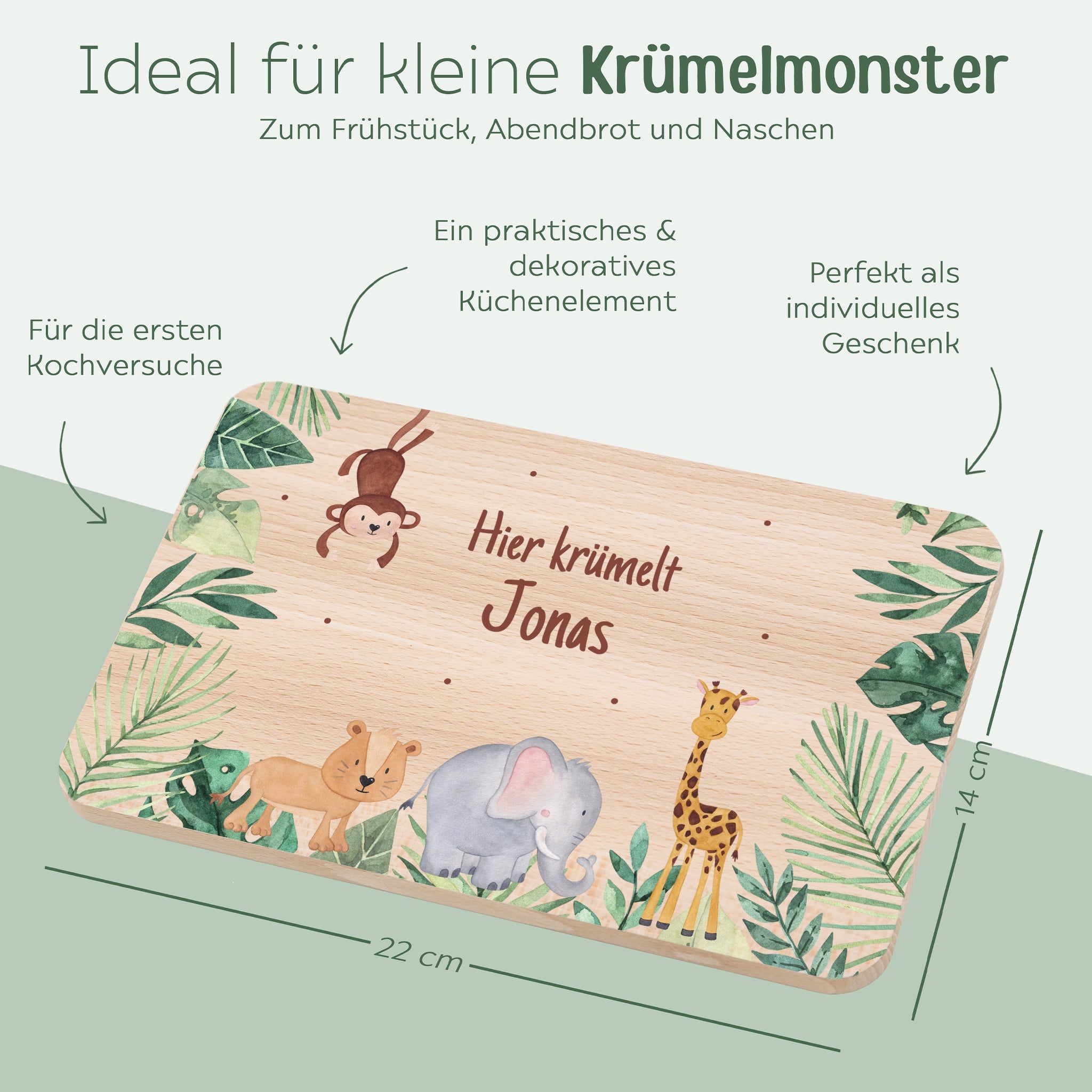 Frühstücksbrettchen personalisiert - Dschungel Tiere Aquarell - wunderwunsch