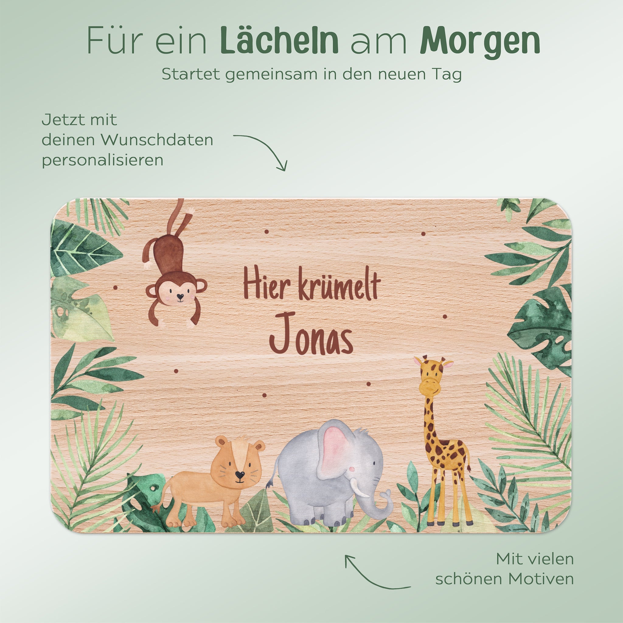 Frühstücksbrettchen personalisiert - Dschungel Tiere Aquarell - wunderwunsch