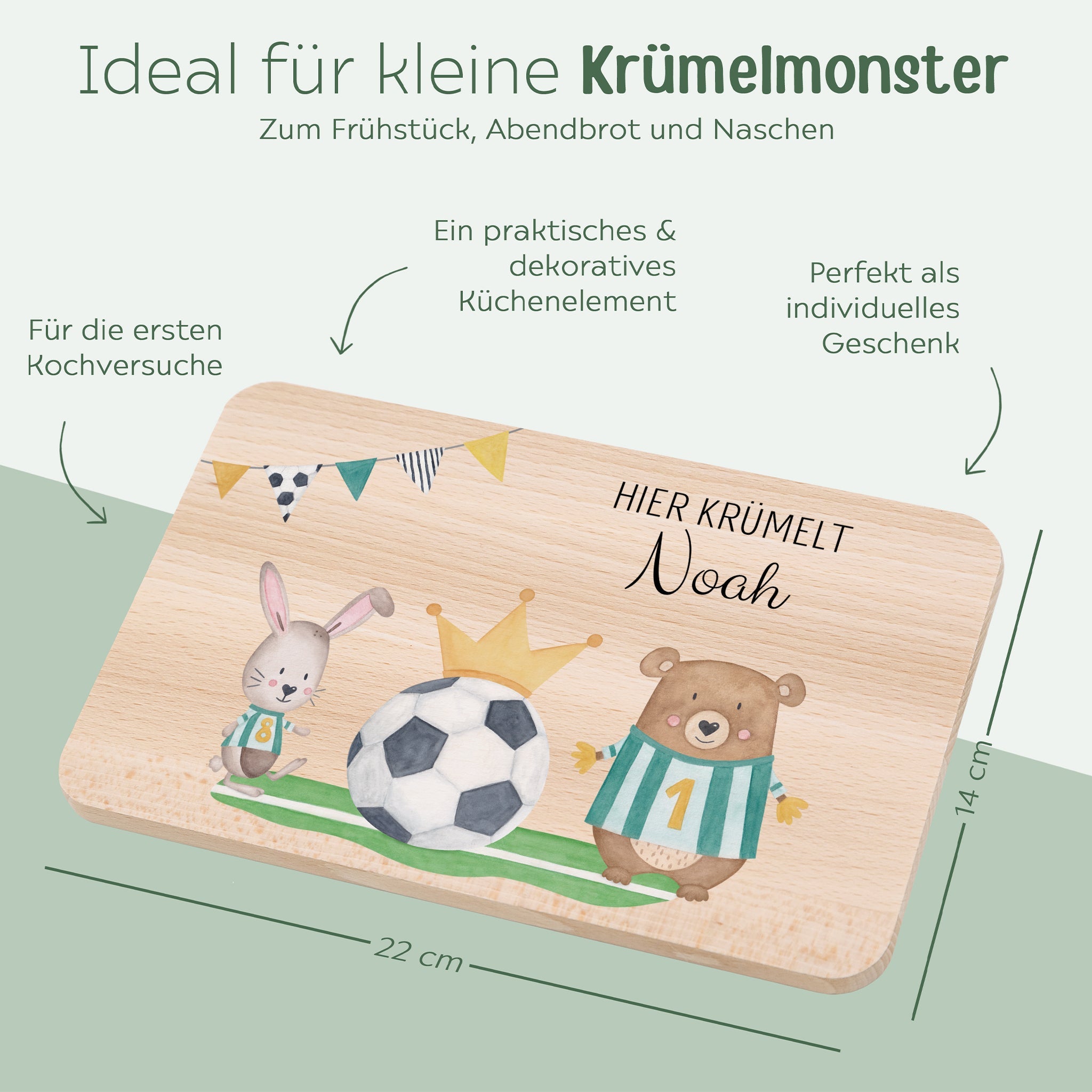 Frühstücksbrettchen personalisiert - Fußball Tiere Aquarell - wunderwunsch