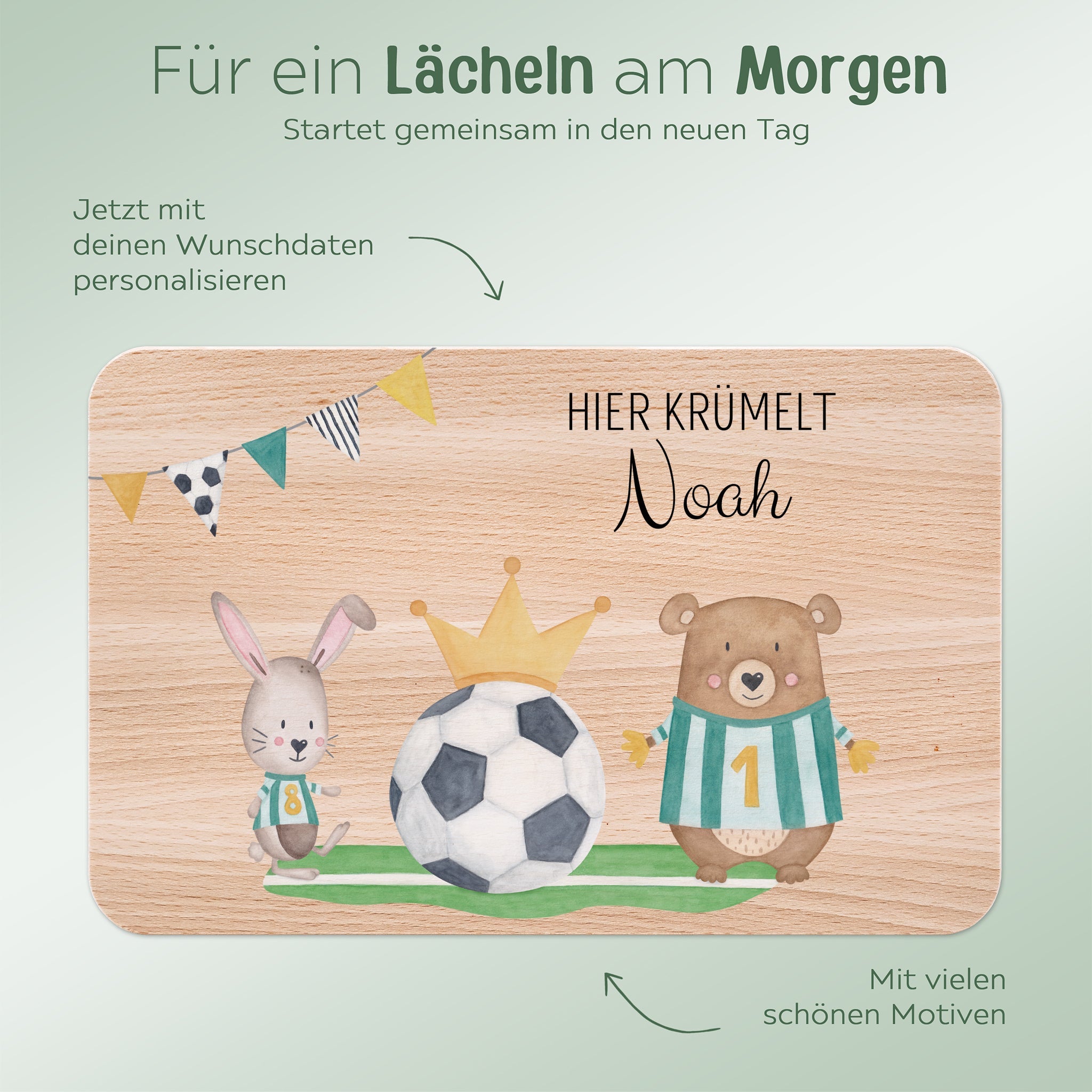 Frühstücksbrettchen personalisiert - Fußball Tiere Aquarell - wunderwunsch