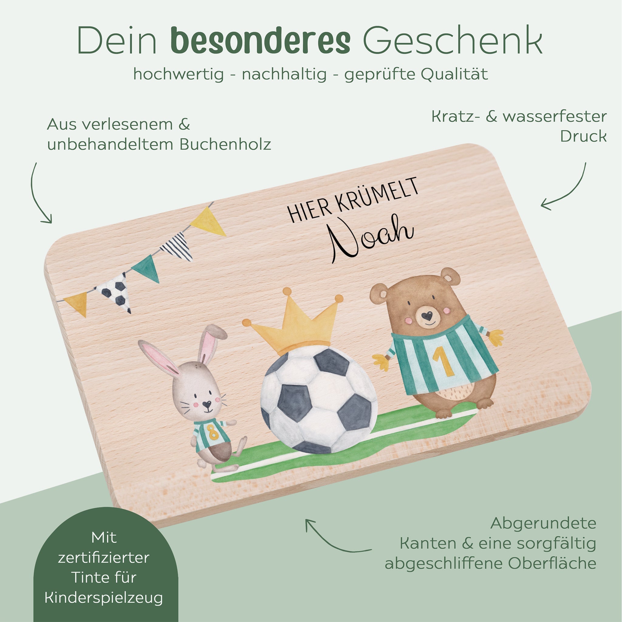 Frühstücksbrettchen personalisiert - Fußball Tiere Aquarell - wunderwunsch