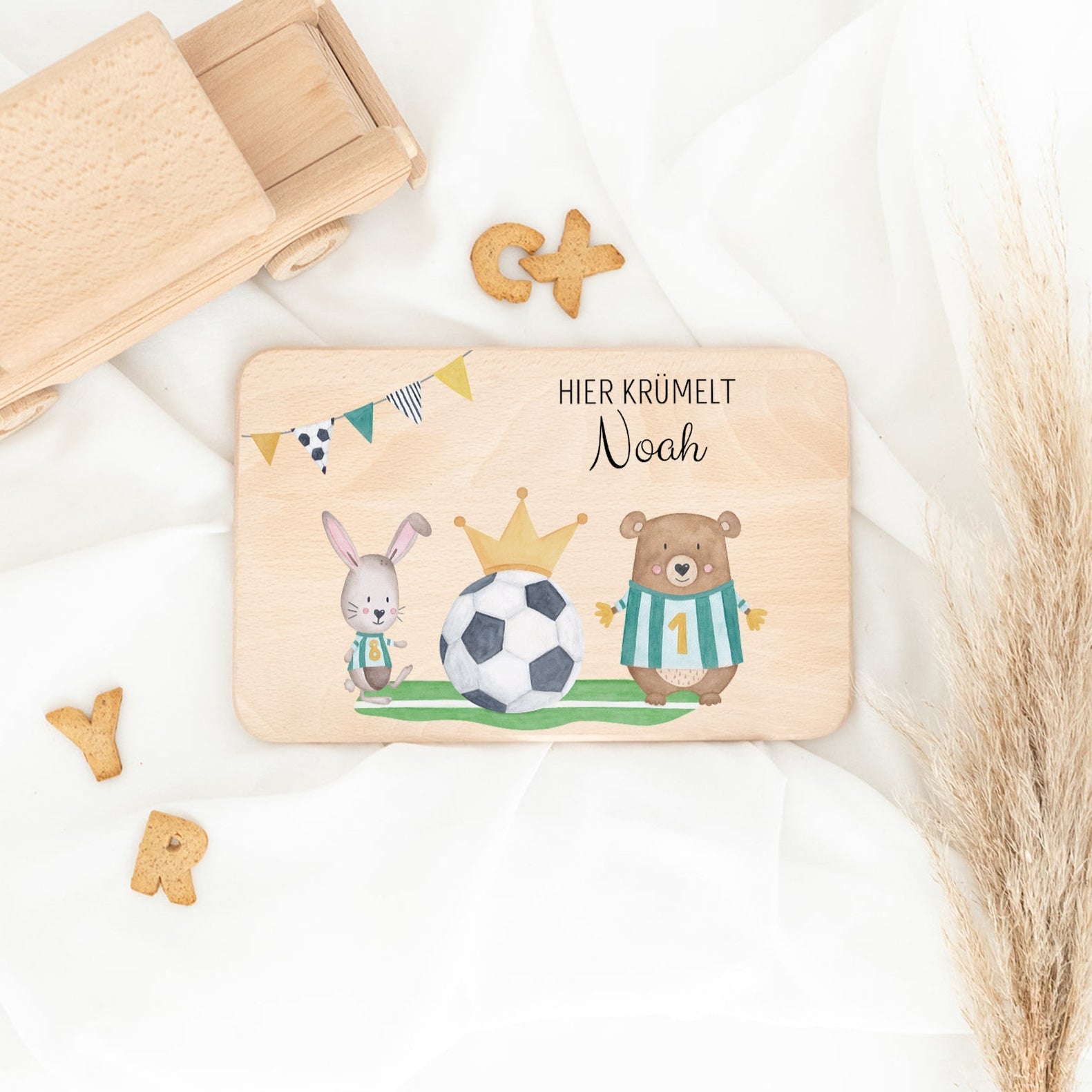 Frühstücksbrettchen personalisiert - Fußball Tiere Aquarell - wunderwunsch