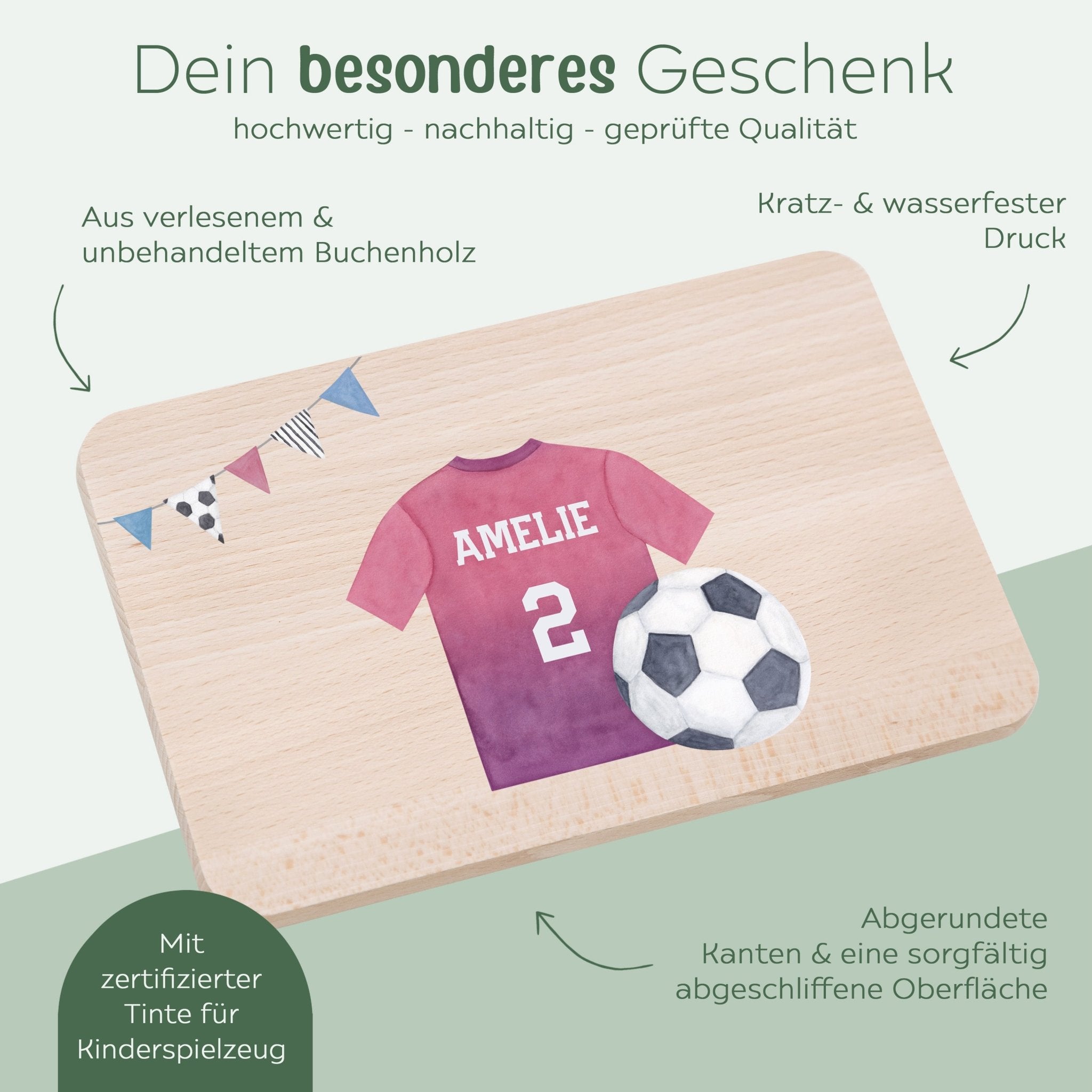 Frühstücksbrettchen personalisiert - Fußball Trikot Aquarell - wunderwunsch