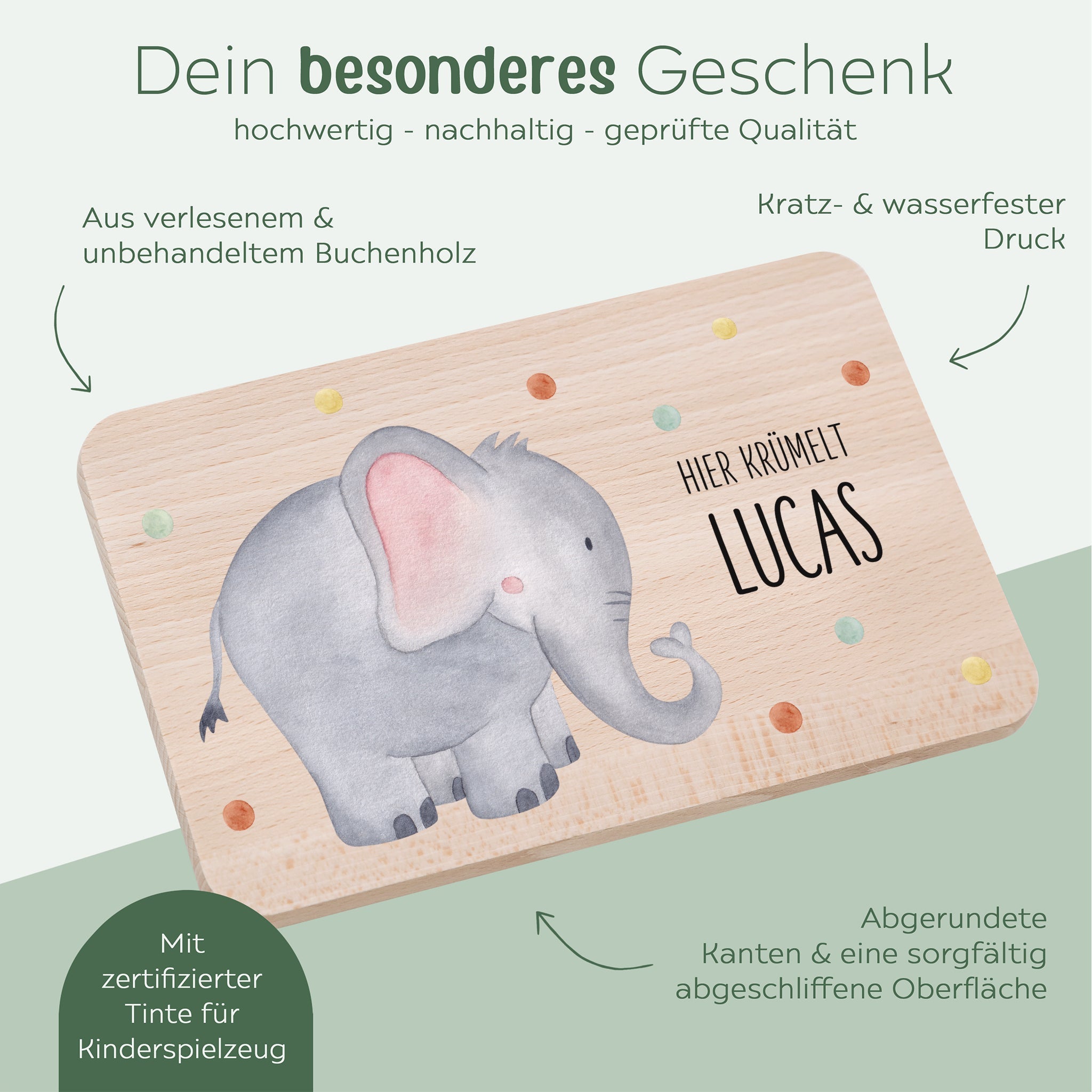 Frühstücksbrettchen personalisiert - Ganzkörper Tier Punkte Aquarell - wunderwunsch