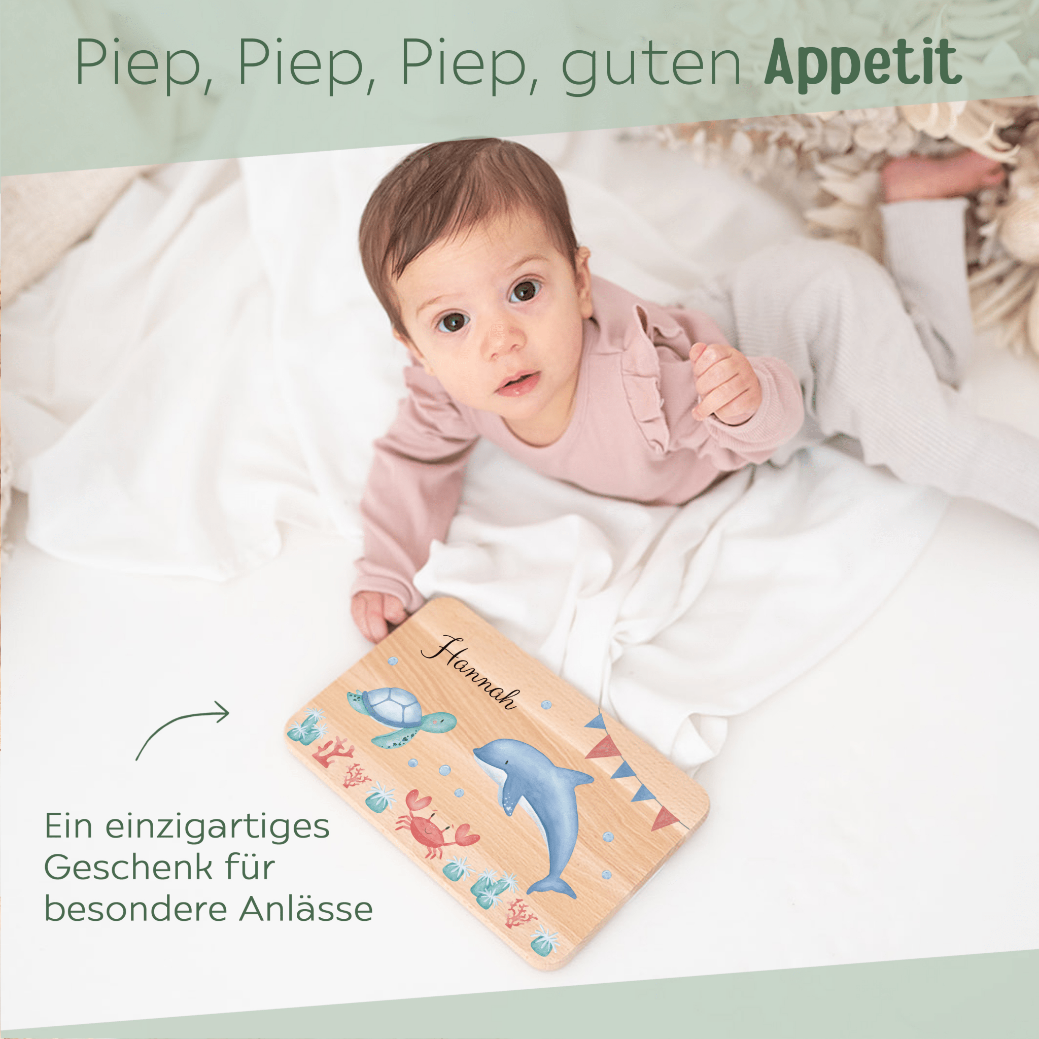 Frühstücksbrettchen personalisiert - Meeresfreunde Girlande Aquarell - wunderwunsch