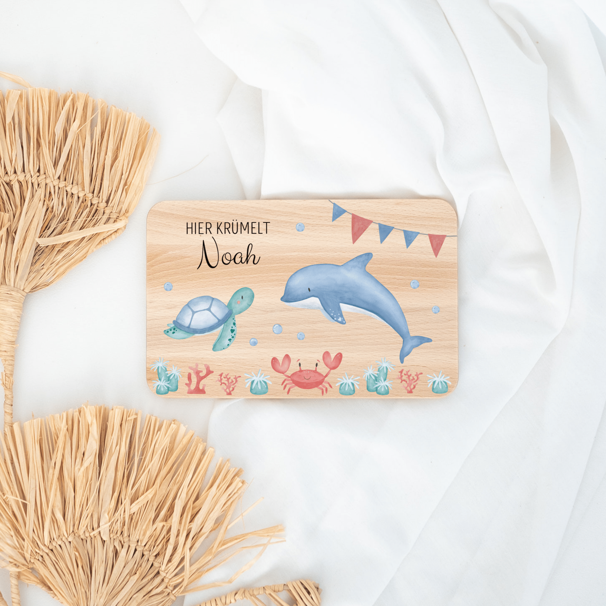 Frühstücksbrettchen personalisiert - Meeresfreunde Girlande Aquarell - wunderwunsch