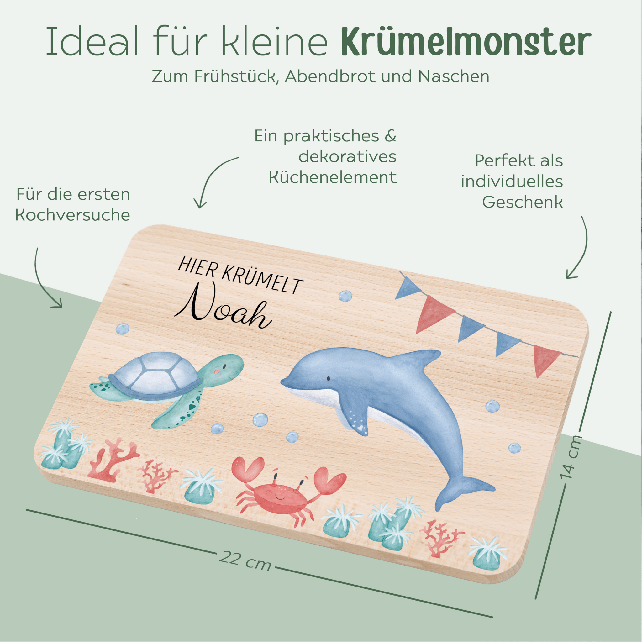 Frühstücksbrettchen personalisiert - Meeresfreunde Girlande Aquarell - wunderwunsch
