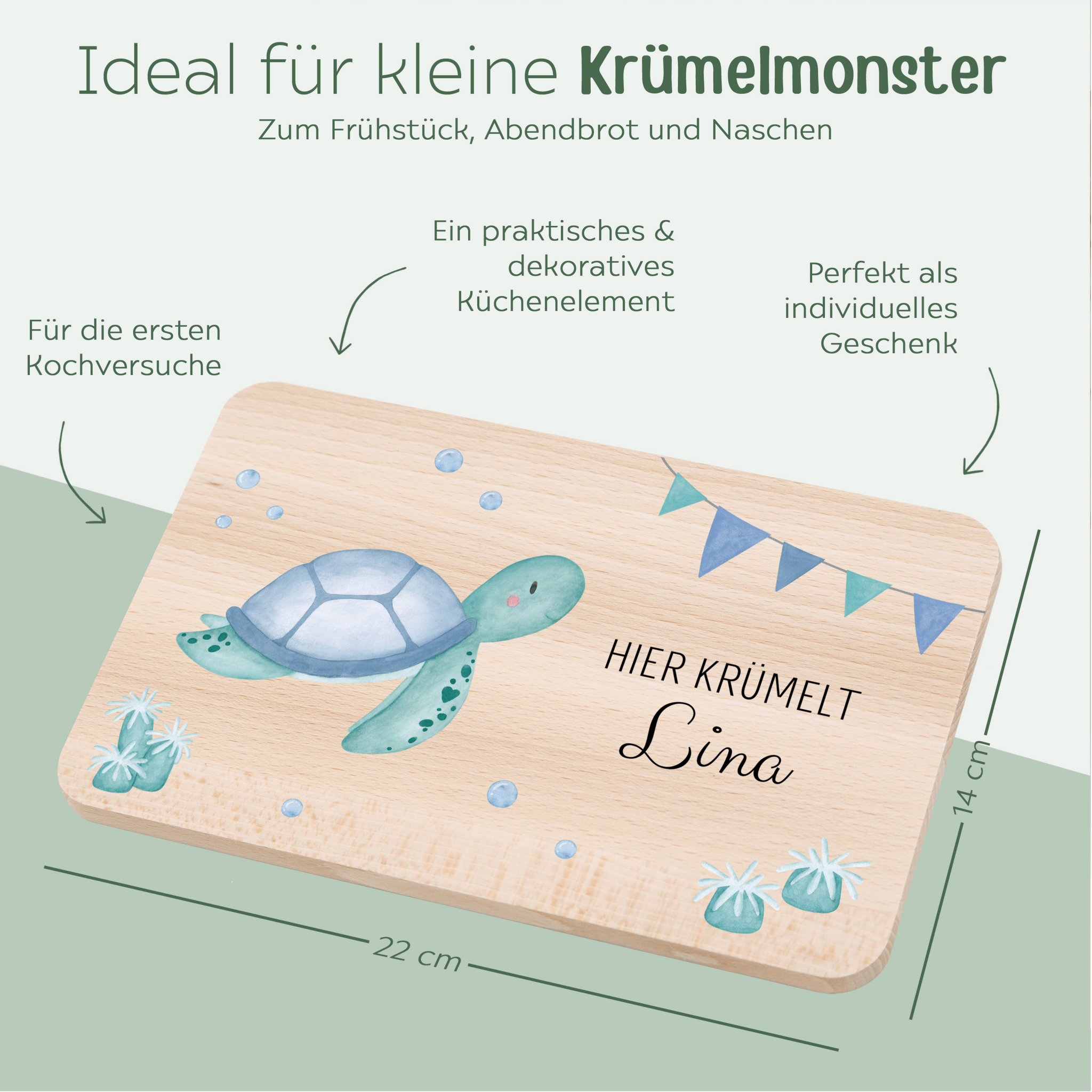 Frühstücksbrettchen personalisiert - Meerestier Girlande Aquarell - wunderwunsch