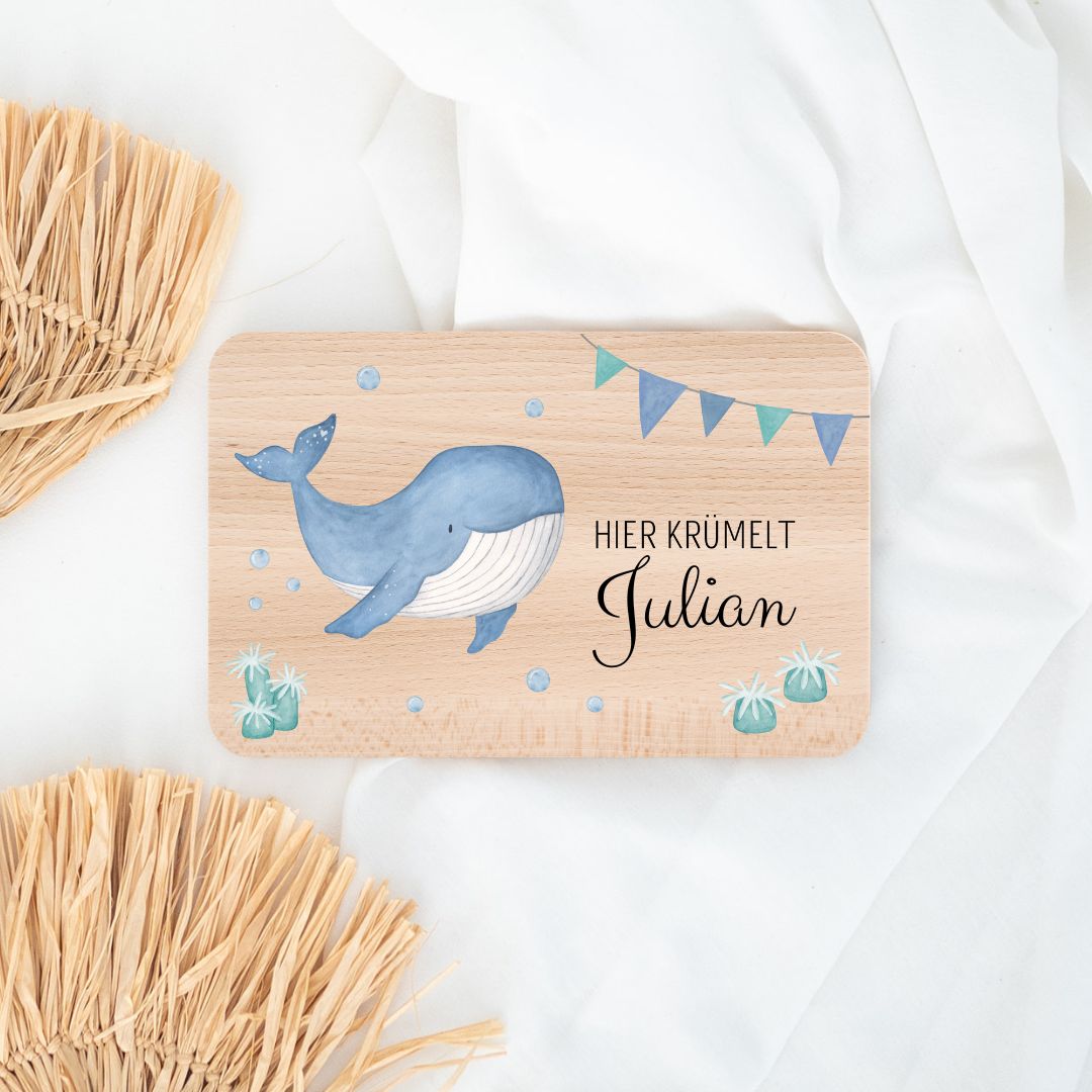 Frühstücksbrettchen personalisiert - Meerestier Girlande Aquarell - wunderwunsch