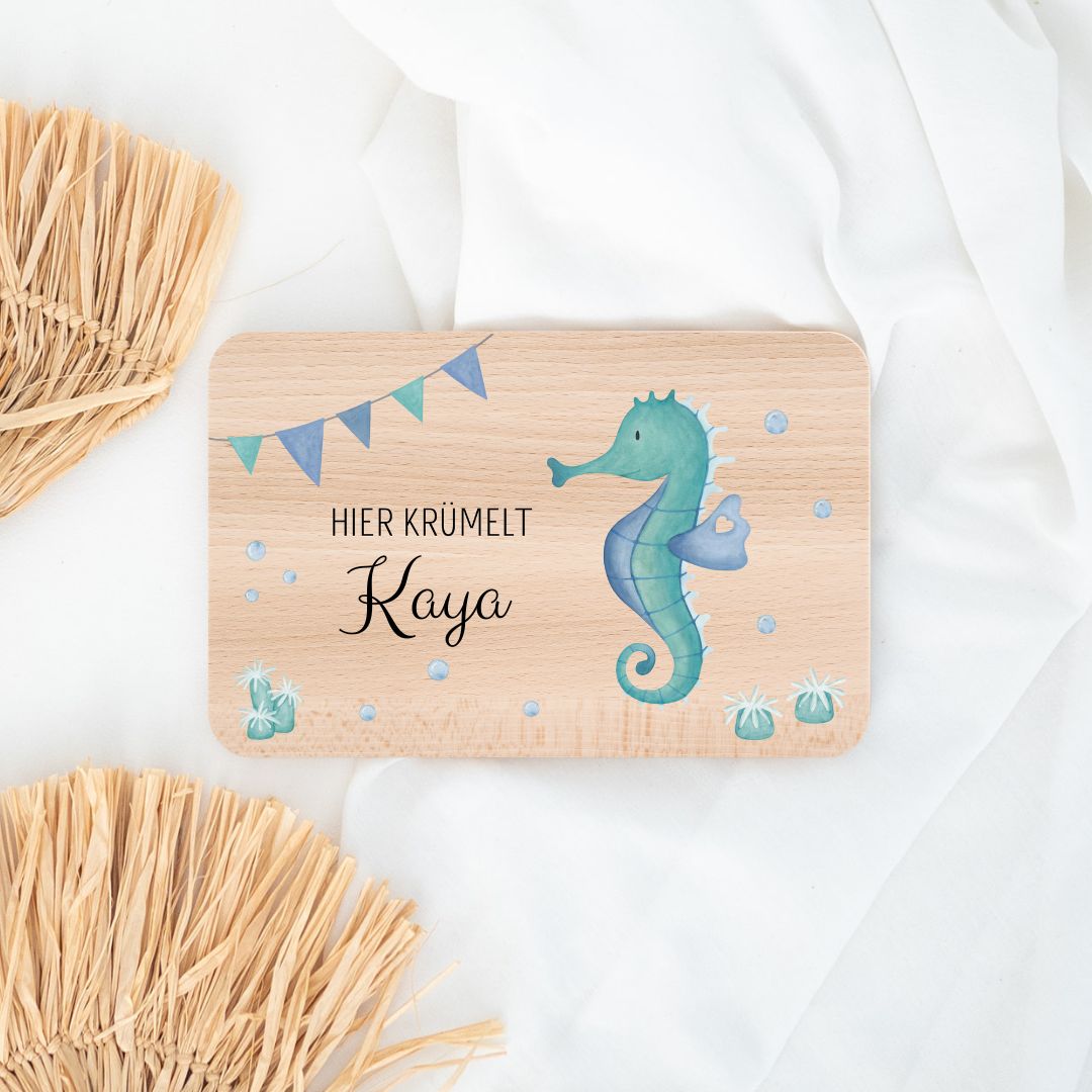 Frühstücksbrettchen personalisiert - Meerestier Girlande Aquarell - wunderwunsch