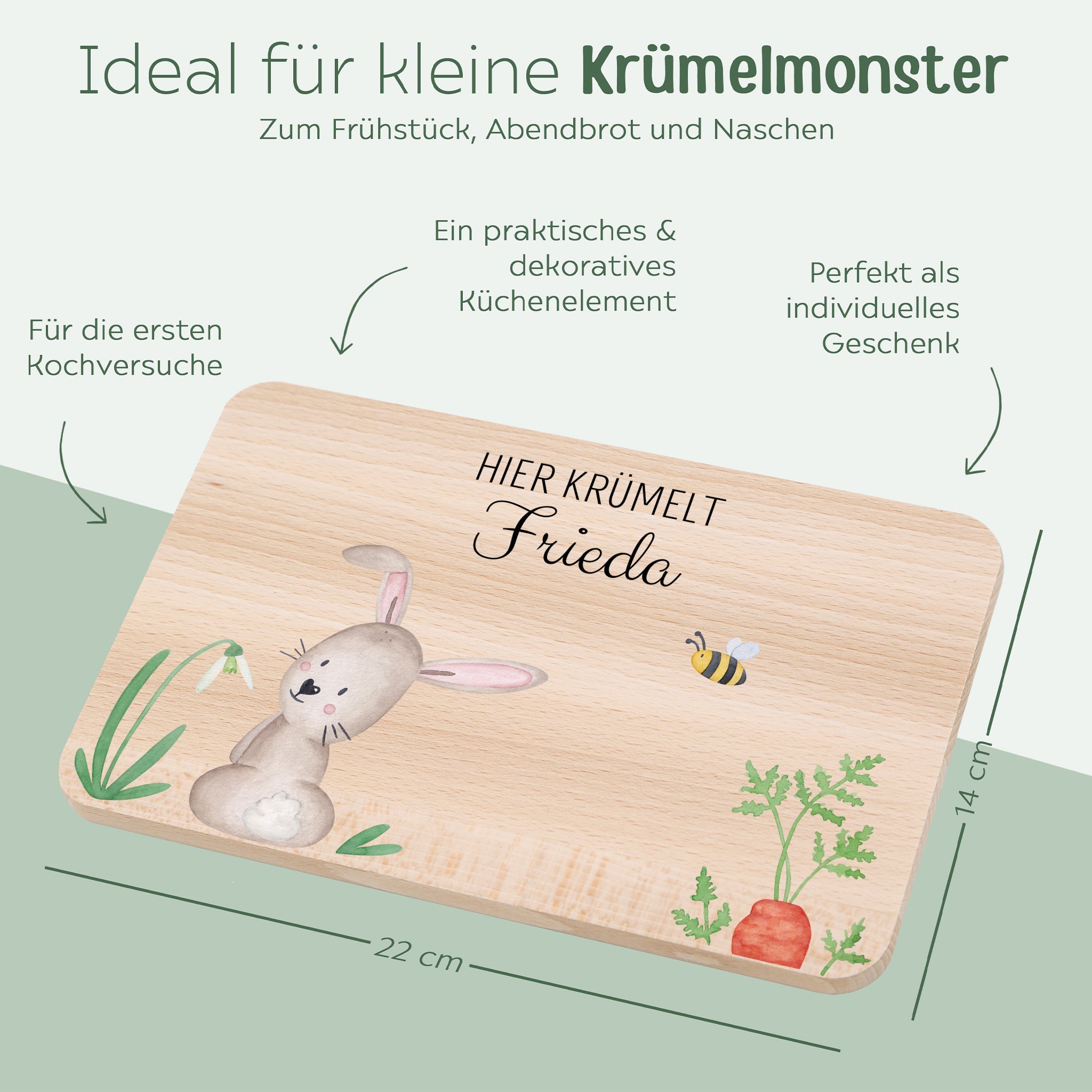Frühstücksbrettchen personalisiert - Osterhase und Eiersuche Aquarell - wunderwunsch