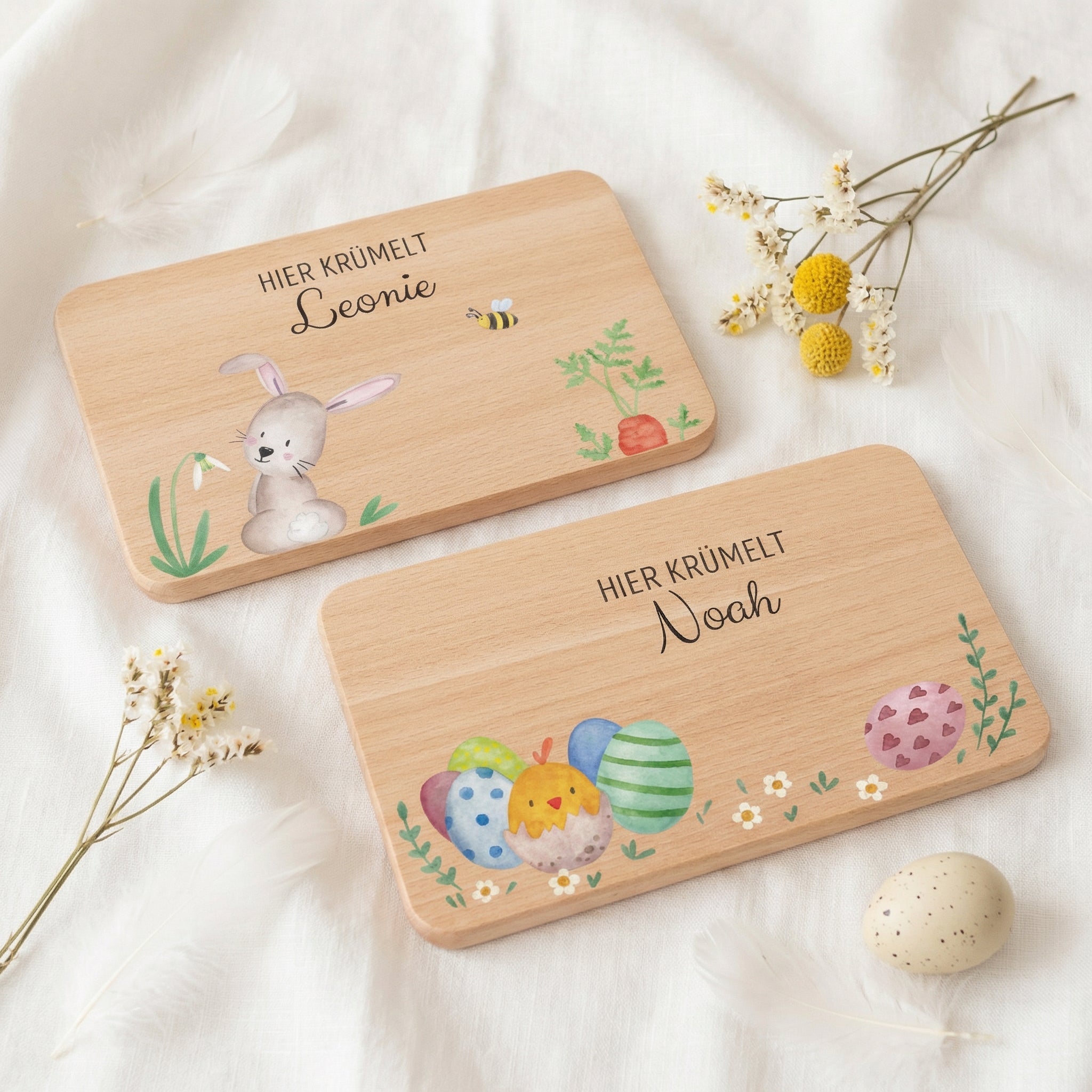 Frühstücksbrettchen personalisiert Osterhase und Eiersuche Aquarell - wunderwunsch