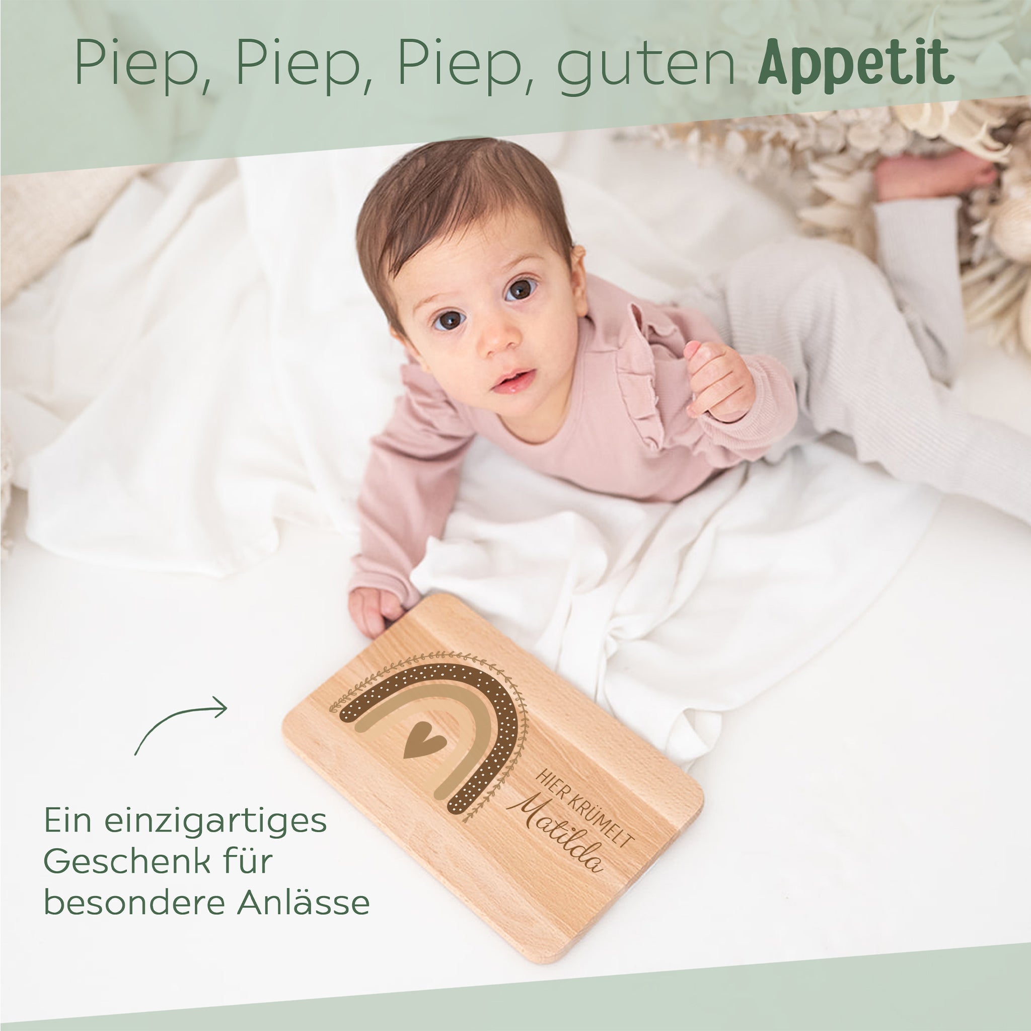 Frühstücksbrettchen personalisiert - Regenbogen beige Aquarell - wunderwunsch