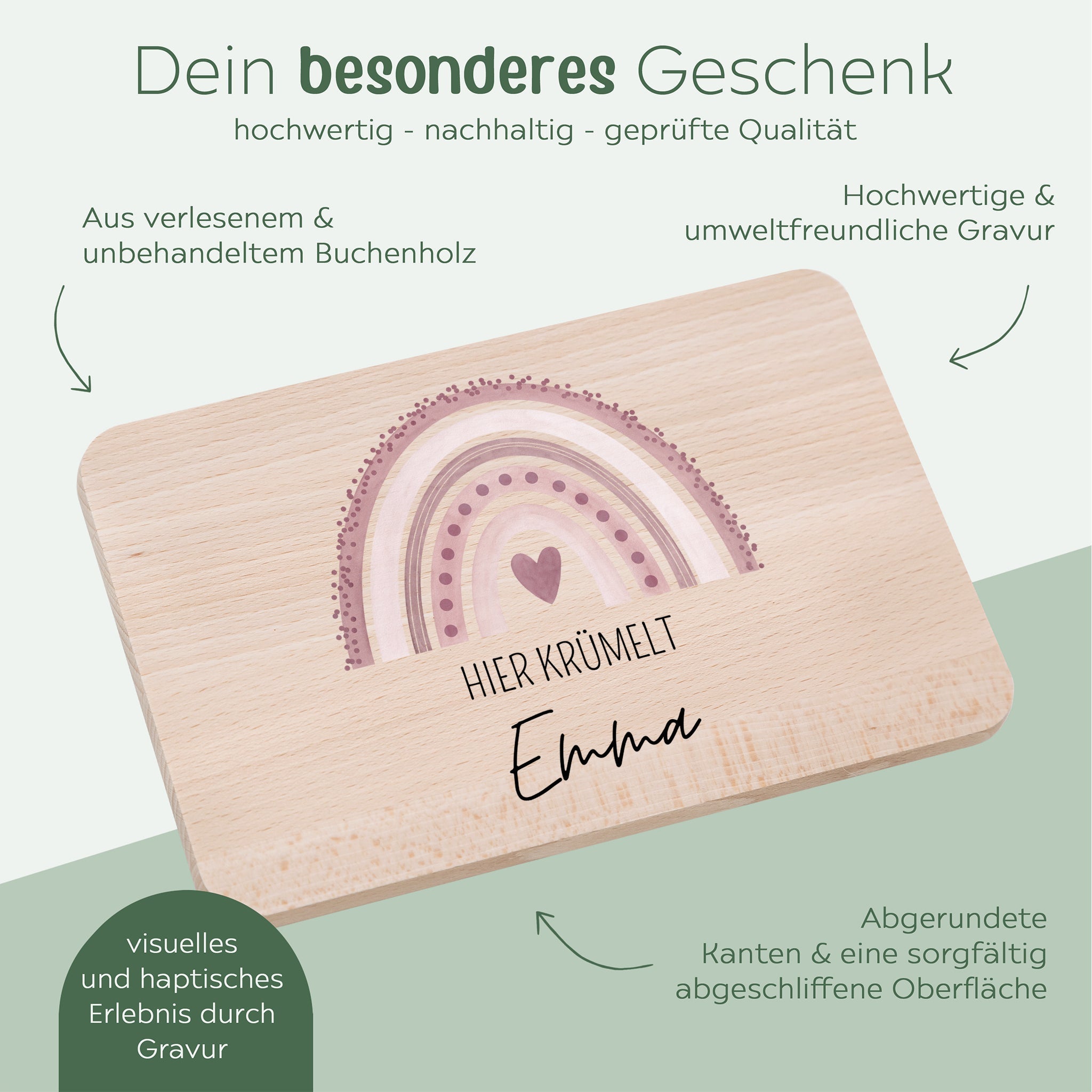 Frühstücksbrettchen personalisiert - Regenbogen Punkte Aquarell - wunderwunsch