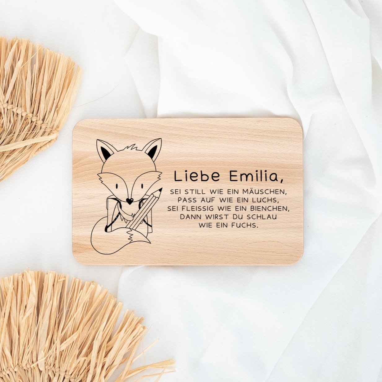 Frühstücksbrettchen personalisiert - Schlaufuchs Affirmationen Gravur - wunderwunsch