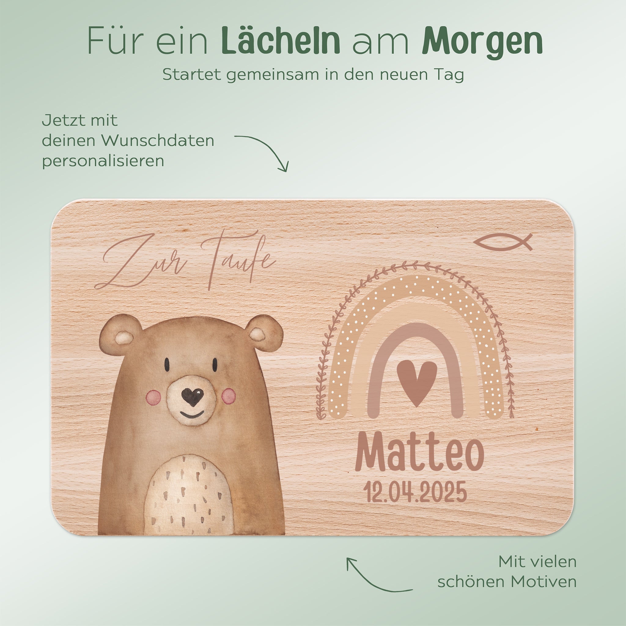 Frühstücksbrettchen personalisiert - Taufe Tier Aquarell - wunderwunsch