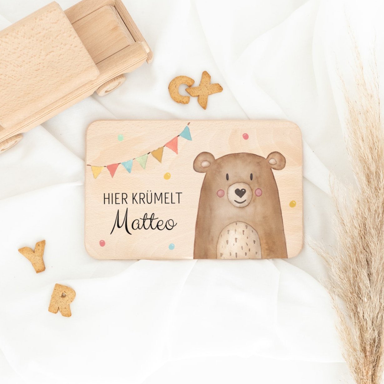 Frühstücksbrettchen personalisiert - Tier Girlande Aquarell - wunderwunsch