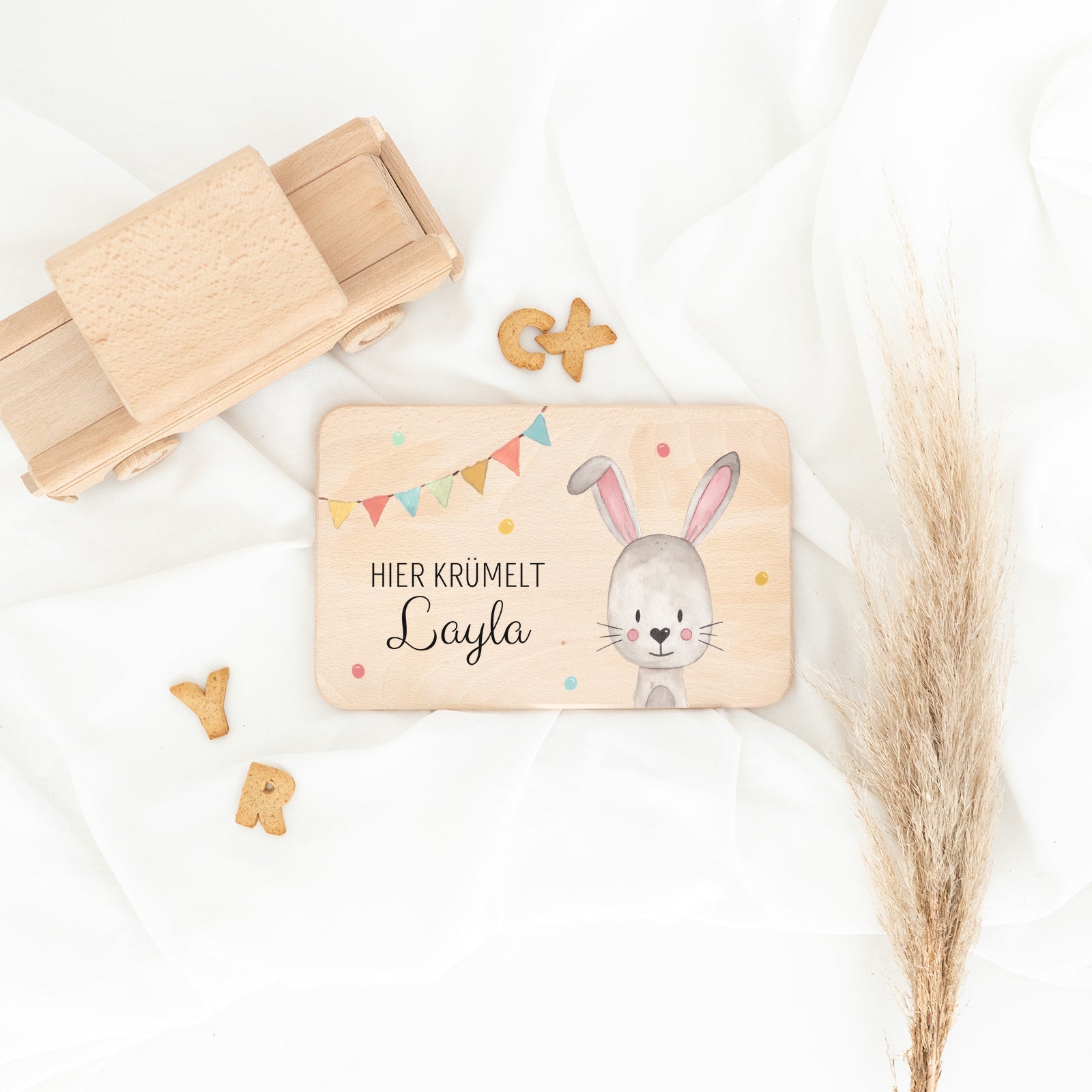 Frühstücksbrettchen personalisiert - Tier Girlande Aquarell - wunderwunsch