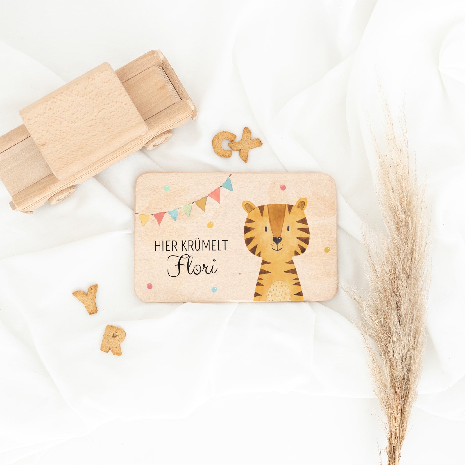Frühstücksbrettchen personalisiert - Tier Girlande Aquarell - wunderwunsch