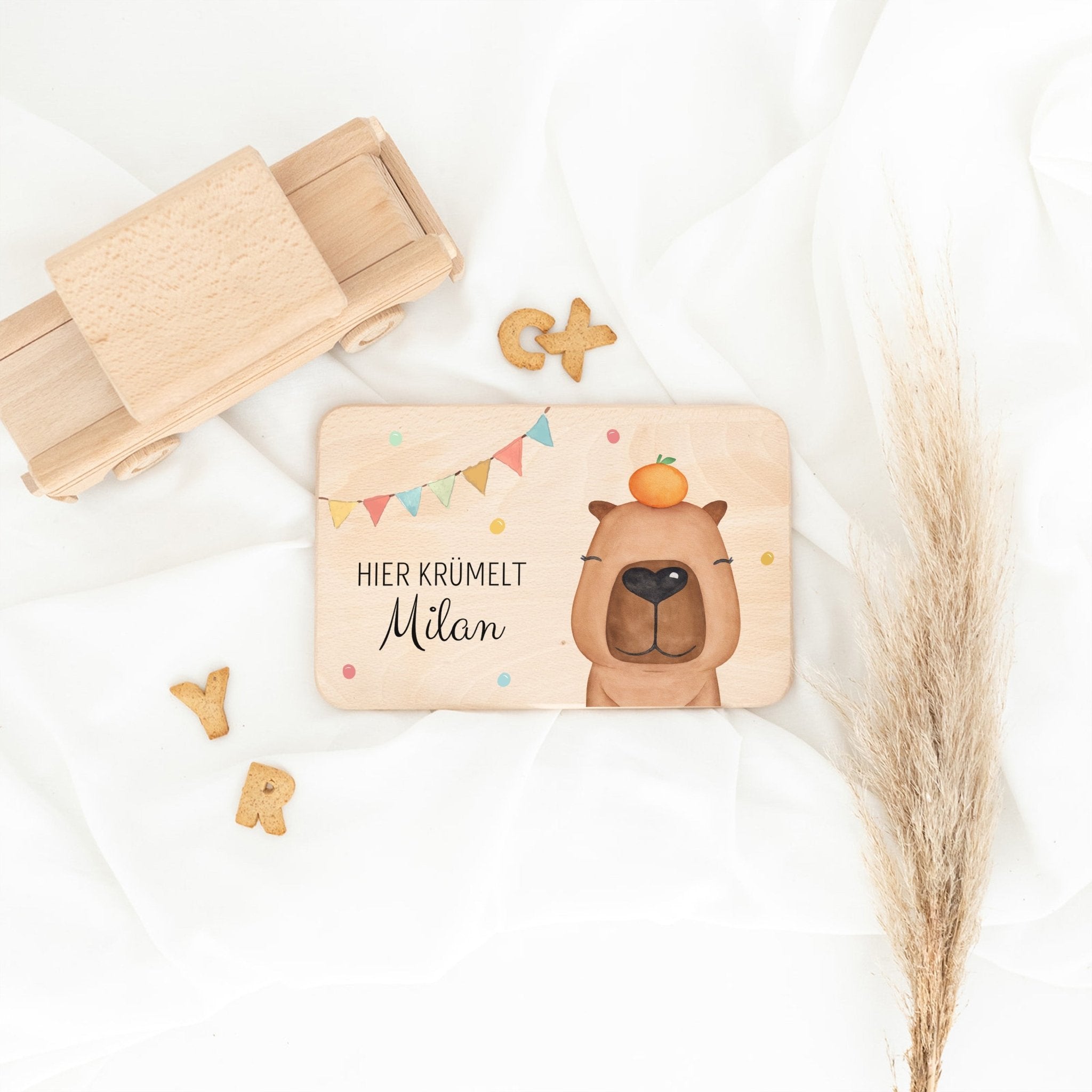 Frühstücksbrettchen personalisiert - Tier Girlande Aquarell - wunderwunsch