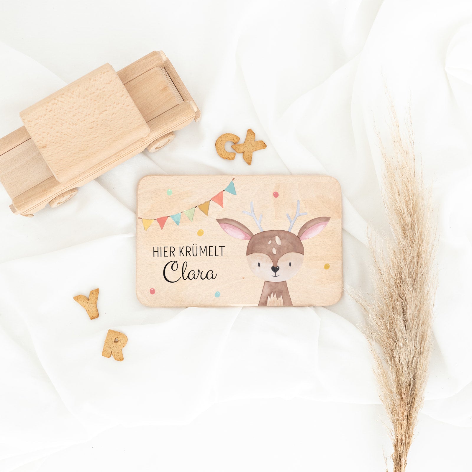 Frühstücksbrettchen personalisiert - Tier Girlande Aquarell - wunderwunsch