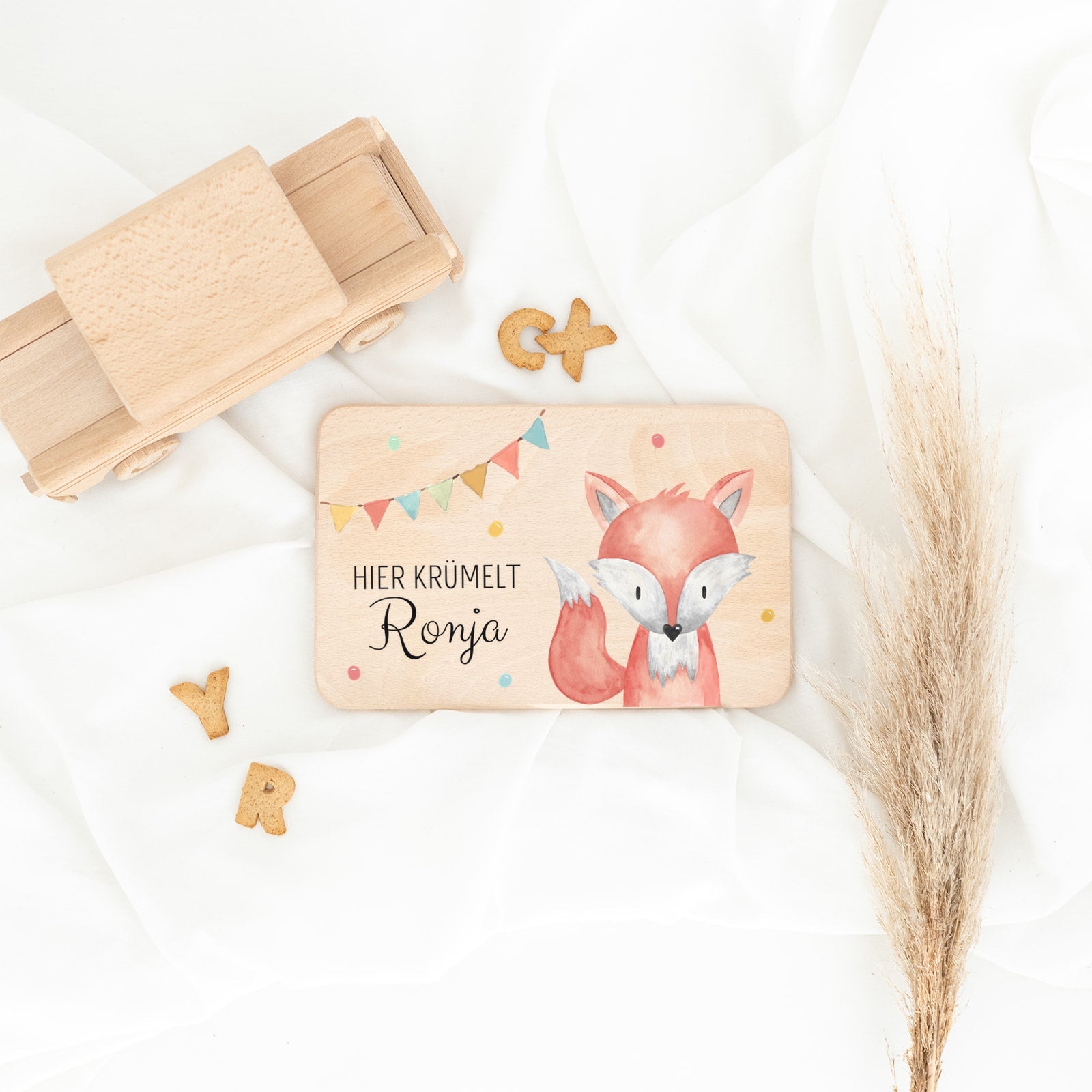 Frühstücksbrettchen personalisiert - Tier Girlande Aquarell - wunderwunsch