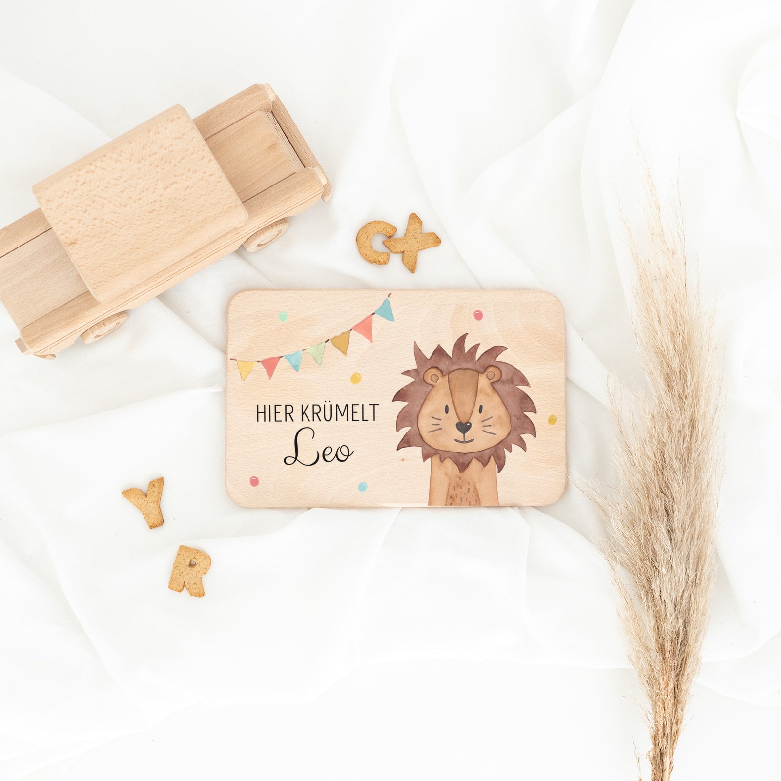 Frühstücksbrettchen personalisiert - Tier Girlande Aquarell - wunderwunsch