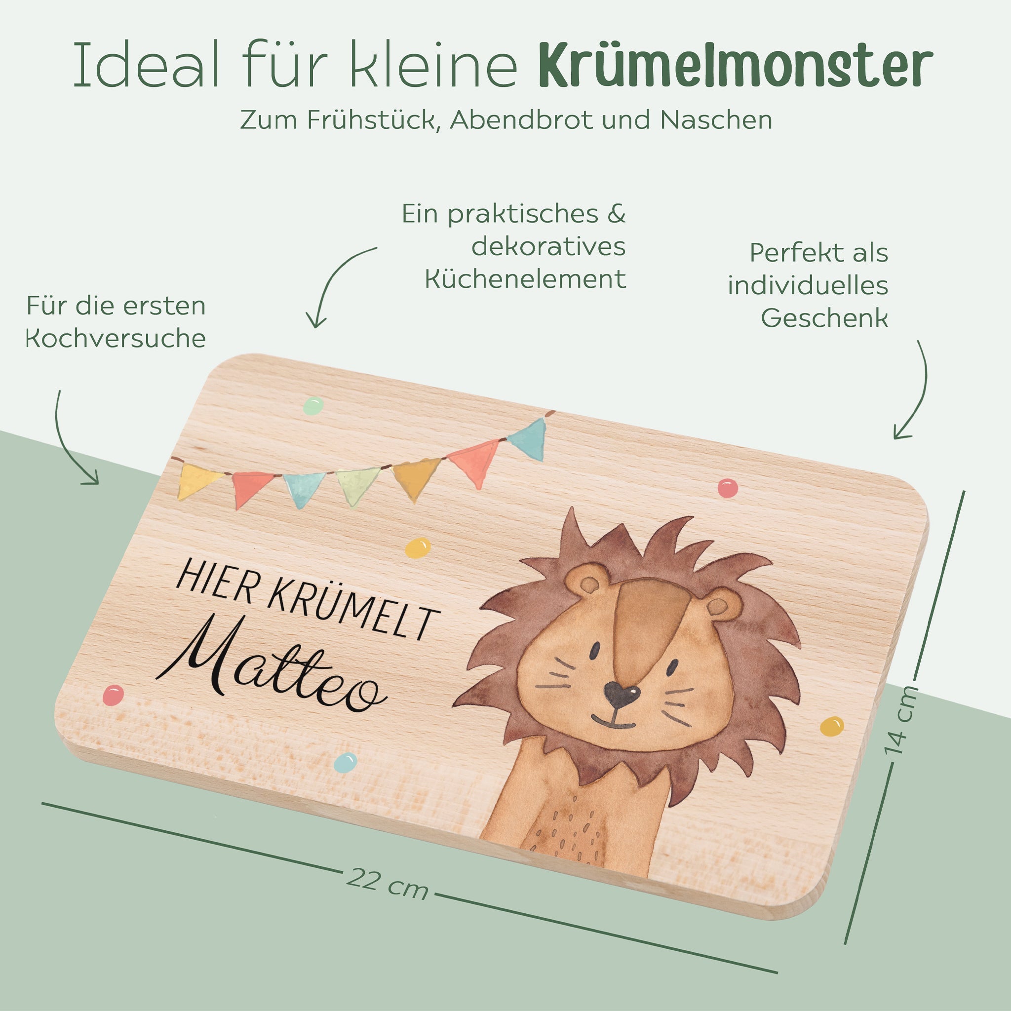 Frühstücksbrettchen personalisiert - Tier Girlande Aquarell - wunderwunsch