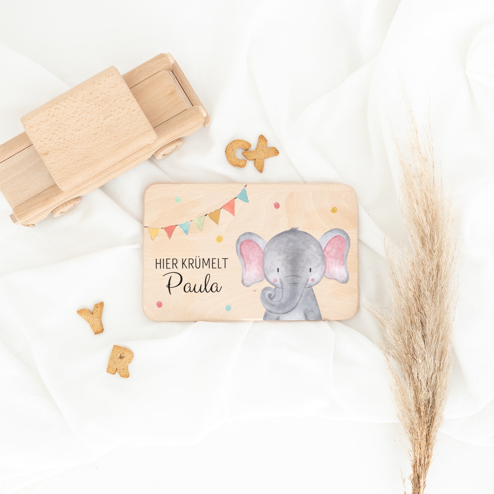 Frühstücksbrettchen personalisiert - Tier Girlande Aquarell - wunderwunsch
