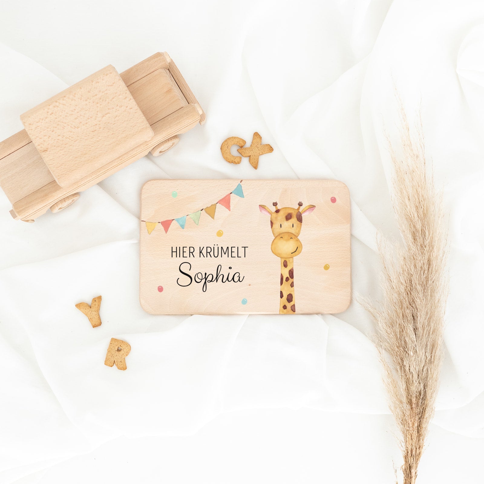 Frühstücksbrettchen personalisiert - Tier Girlande Aquarell - wunderwunsch